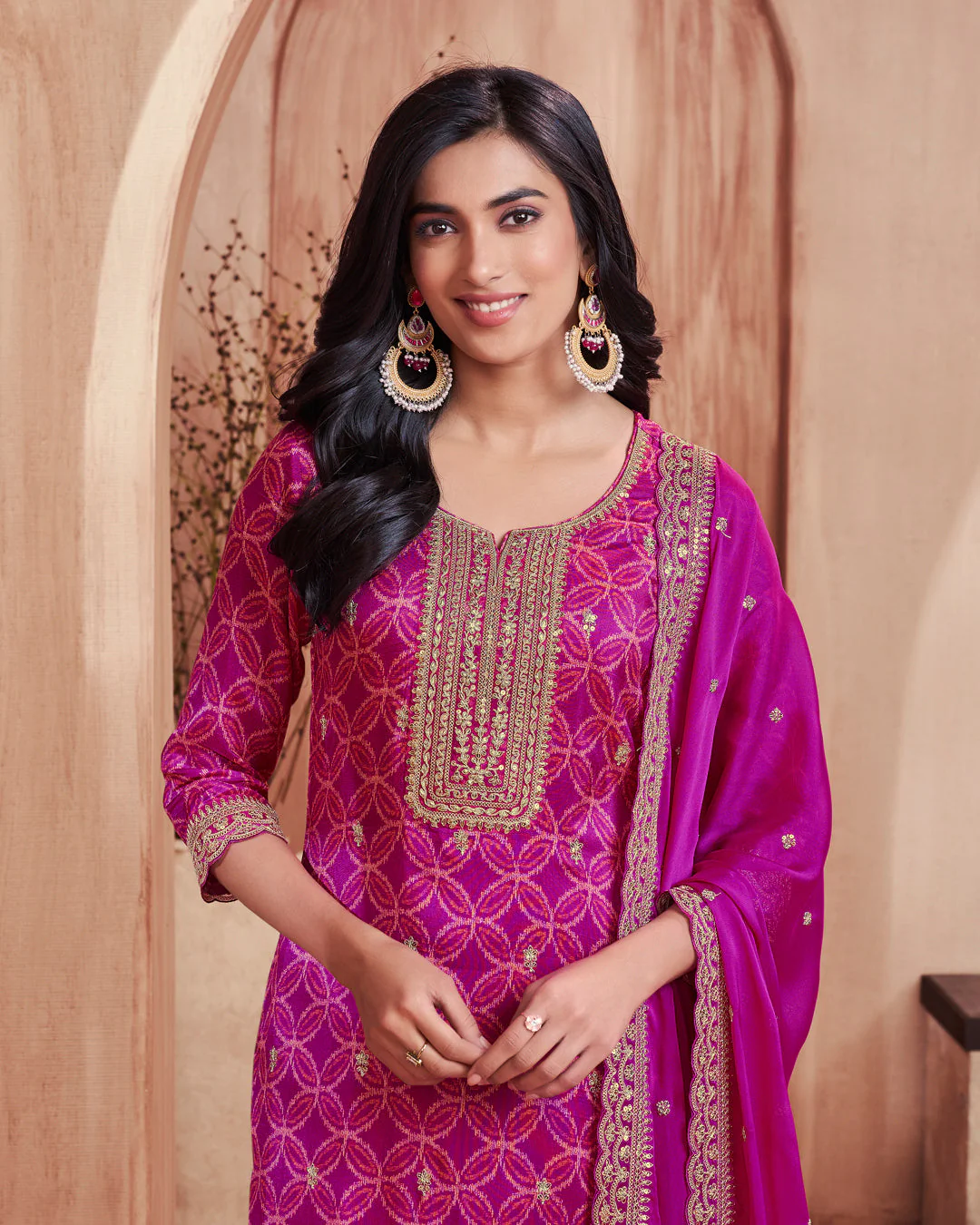 Plum Regal Embellished Dola Silk Pant Set - Image 2