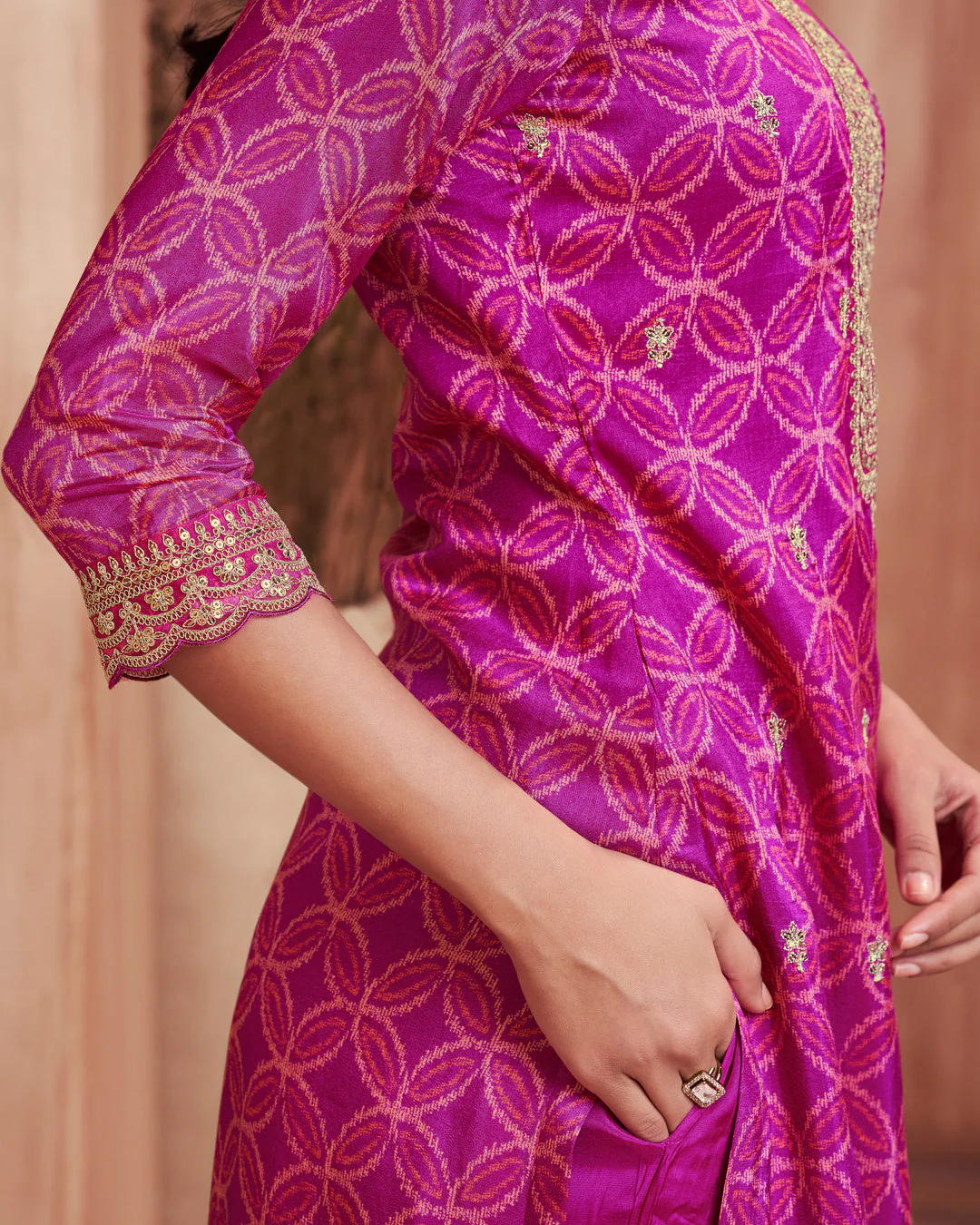 Plum Regal Embellished Dola Silk Pant Set - Image 3