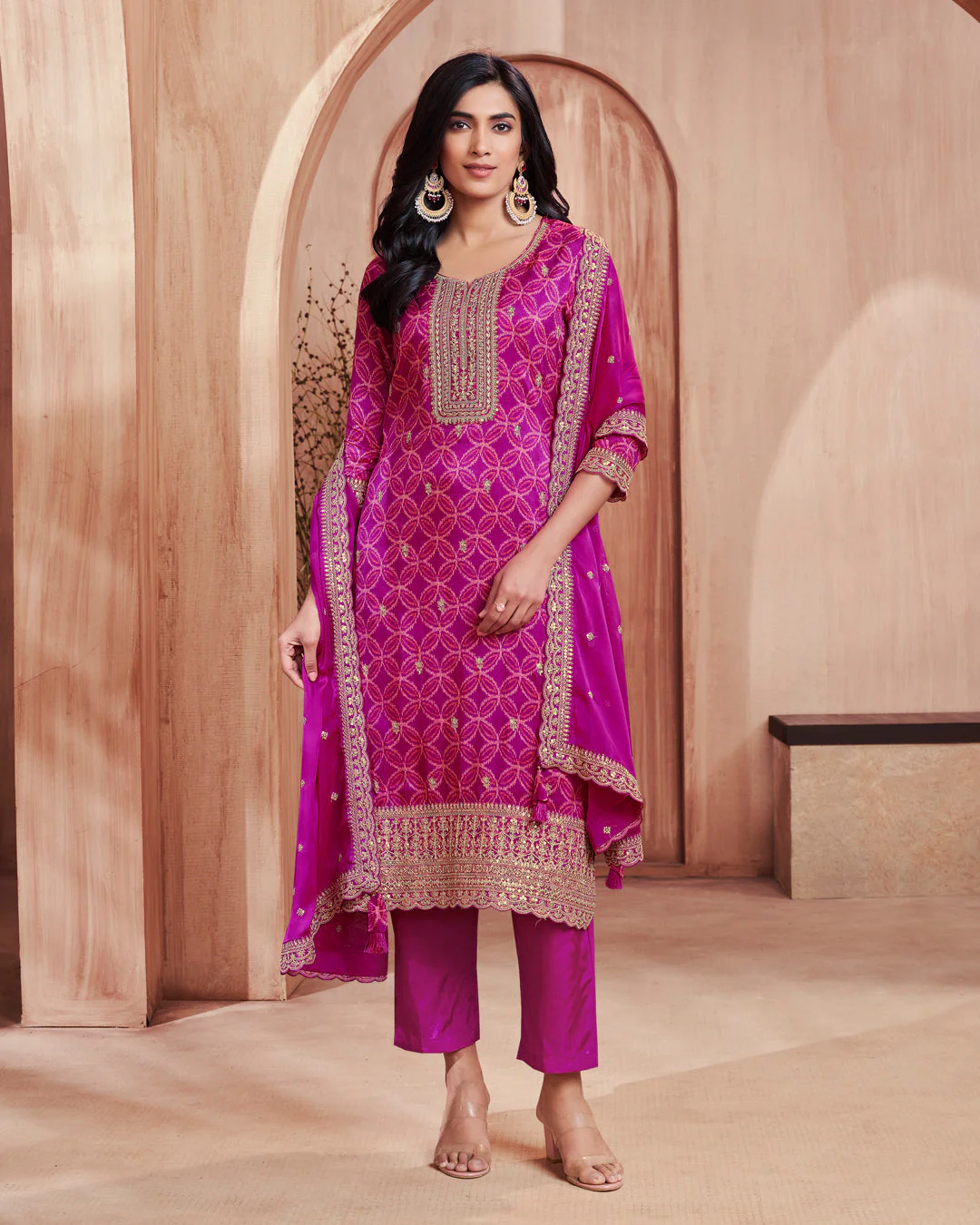 Plum Regal Embellished Dola Silk Pant Set - Image 4