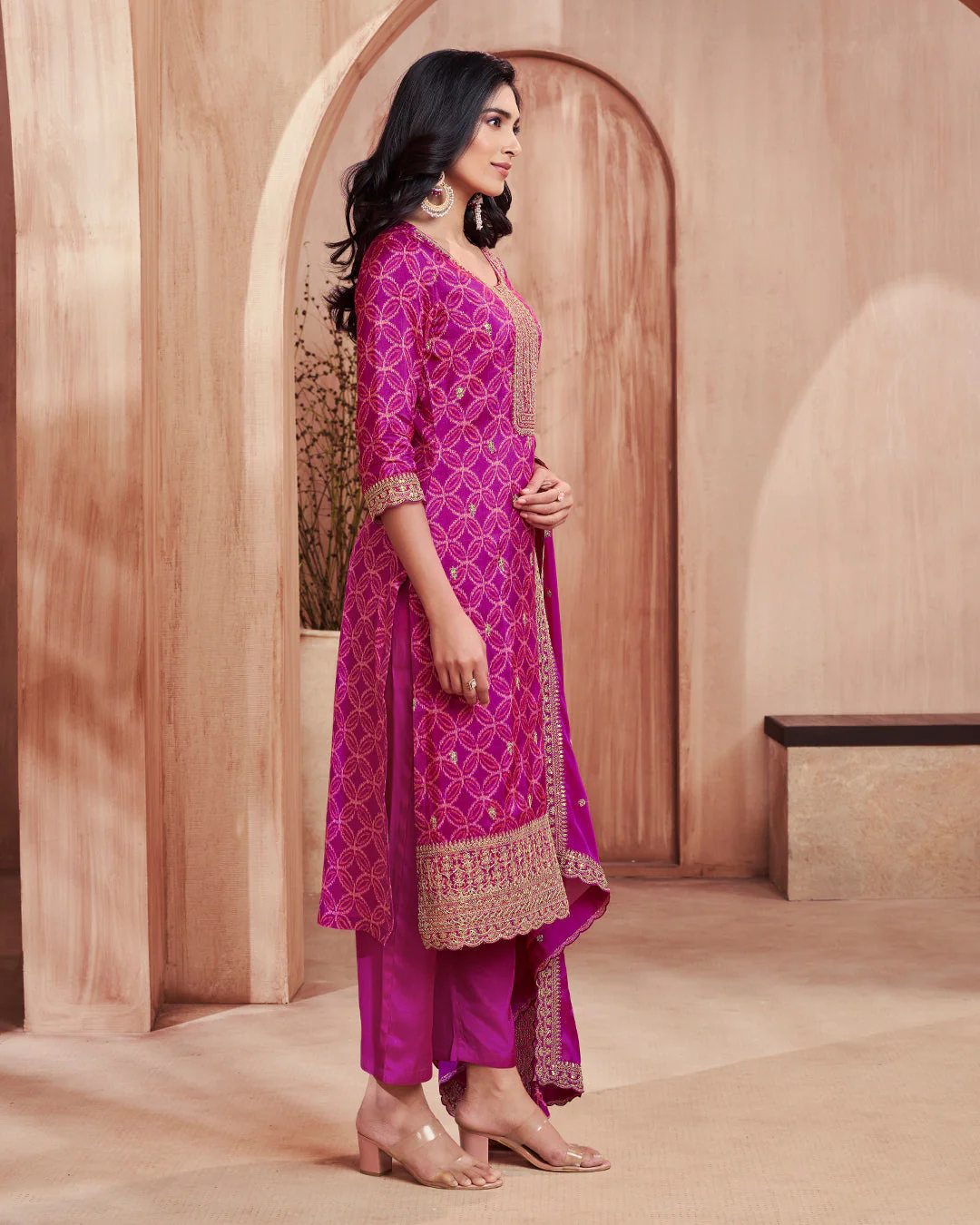 Plum Regal Embellished Dola Silk Pant Set - Image 6