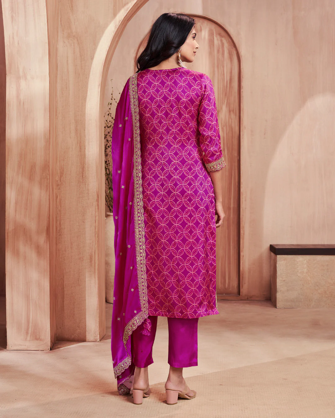 Plum Regal Embellished Dola Silk Pant Set - Image 7