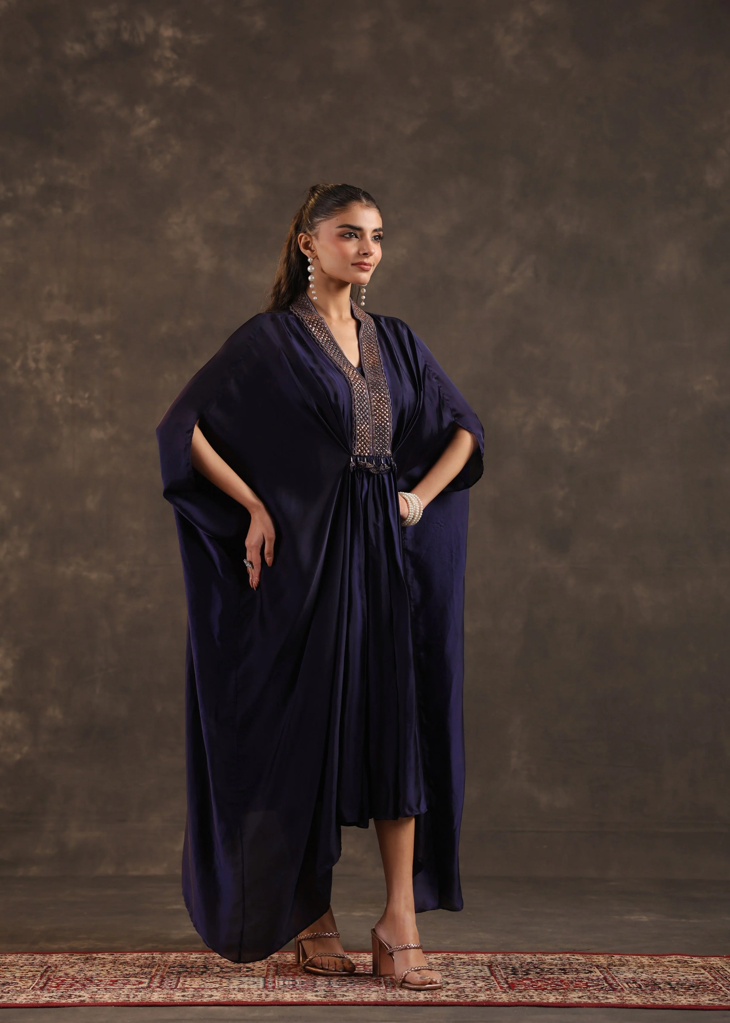 Midnight Regal Embellished Satin Silk Dress - Image 3