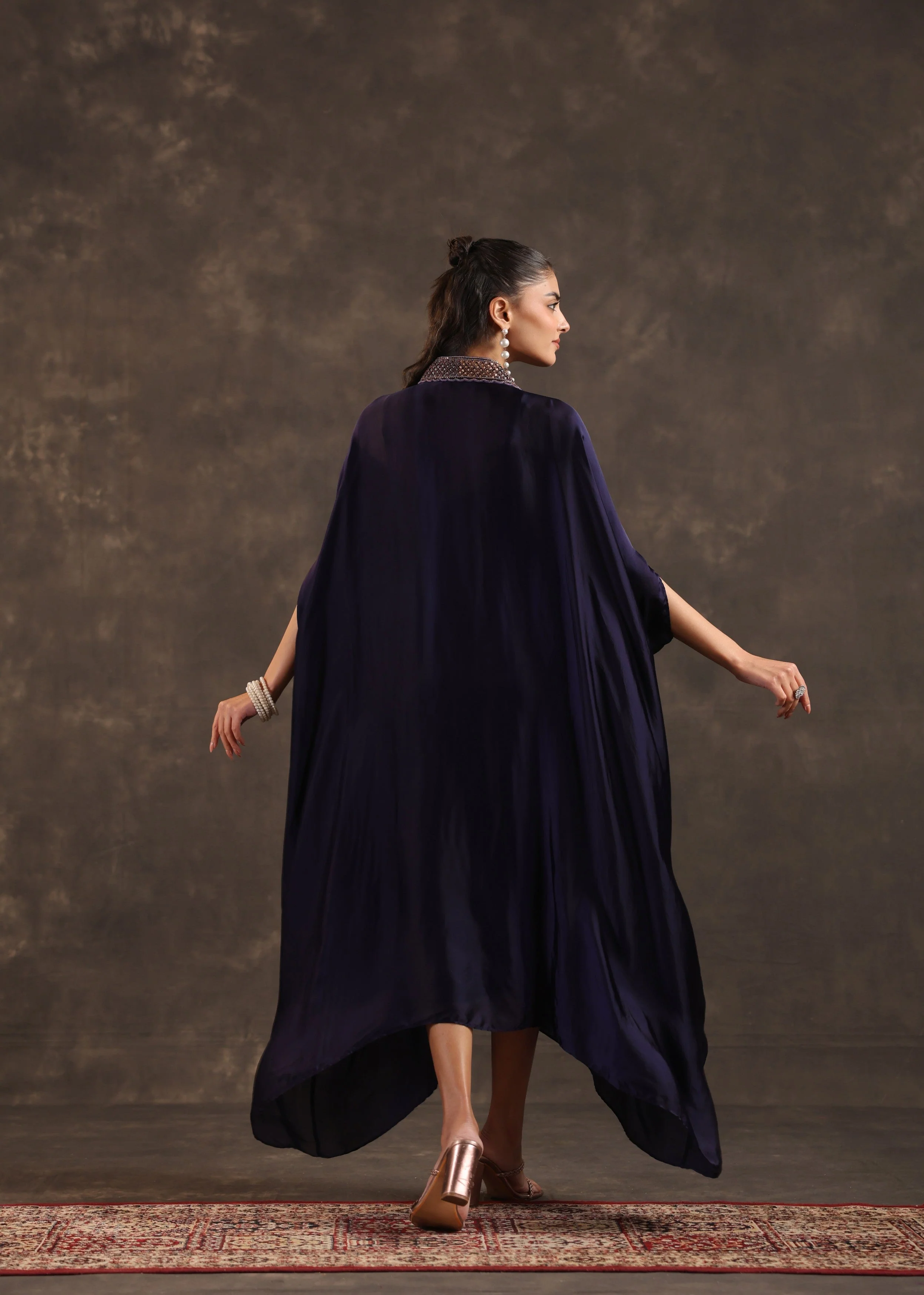 Midnight Regal Embellished Satin Silk Dress - Image 5