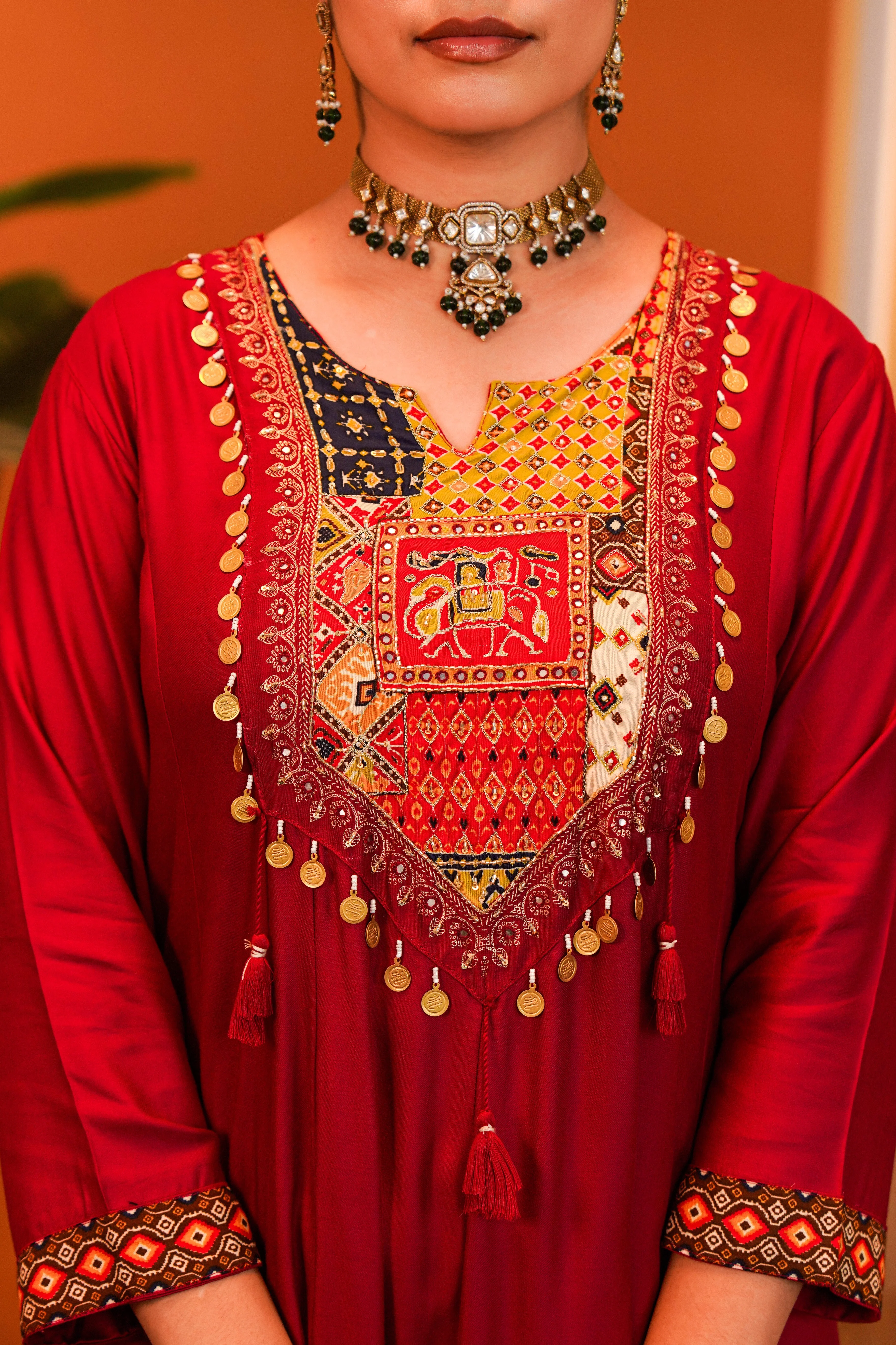Regal Maroon Embellished Crepe Silk Anarkali Set - Image 2