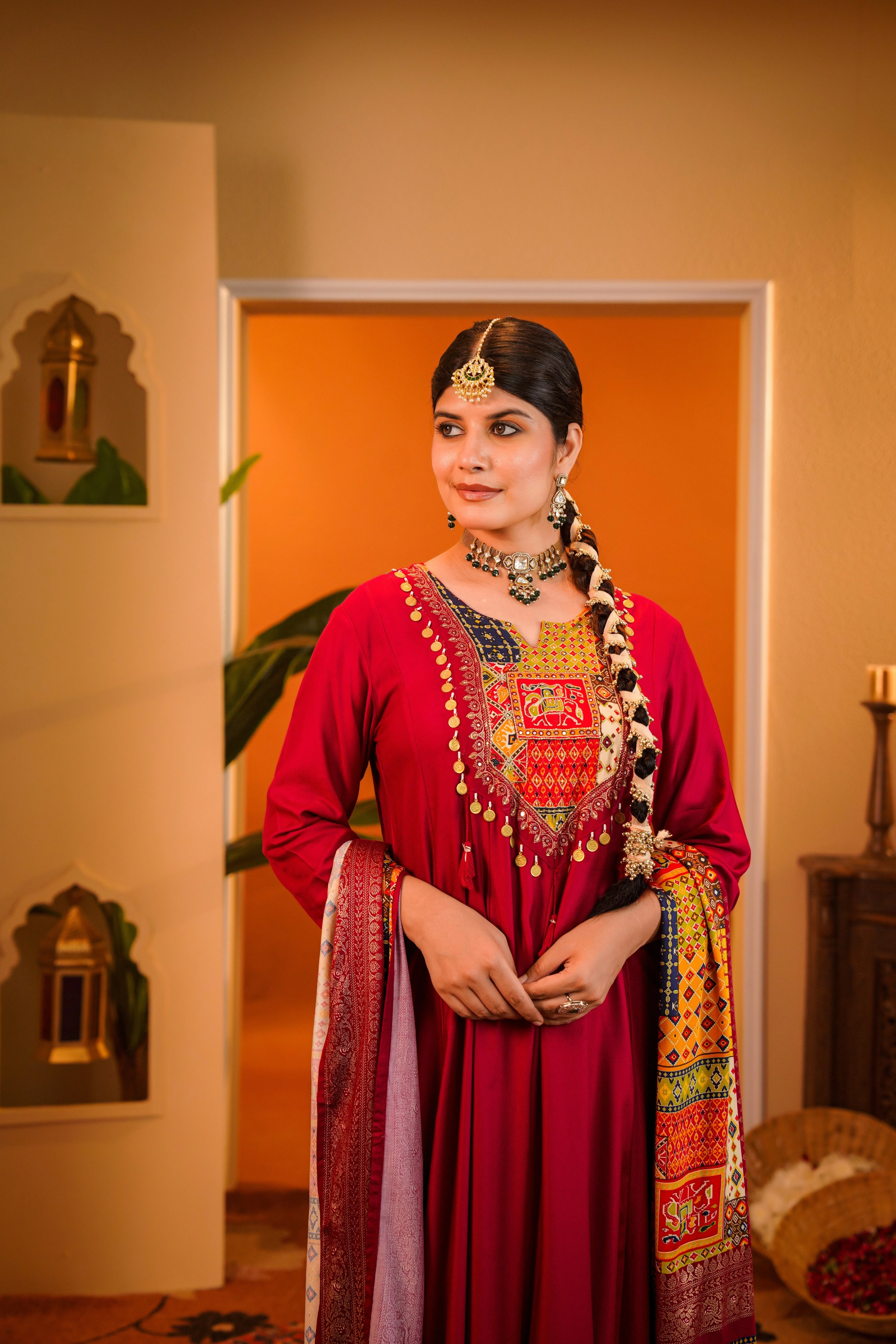 Regal Maroon Embellished Crepe Silk Anarkali Set - Image 3