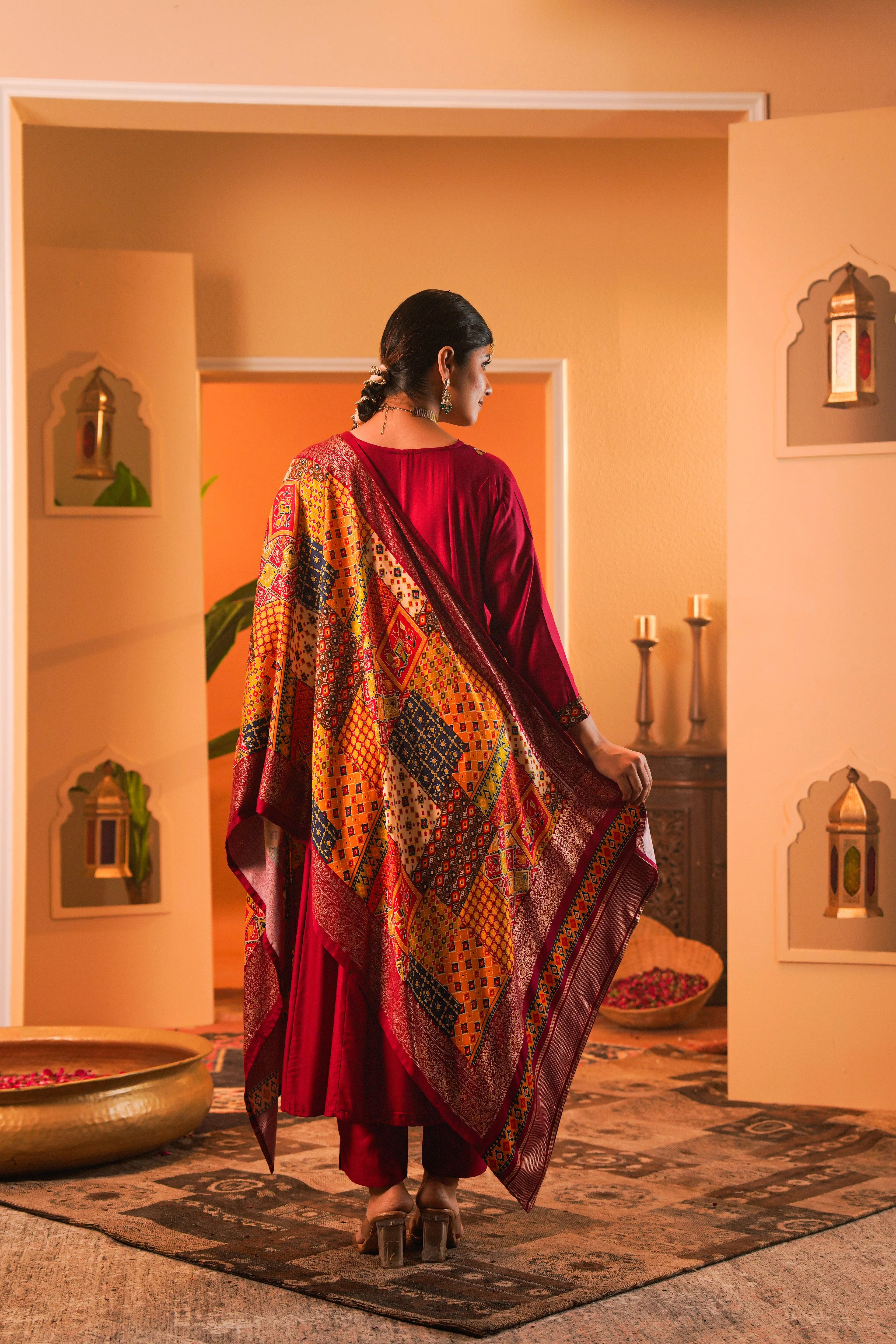 Regal Maroon Embellished Crepe Silk Anarkali Set - Image 8