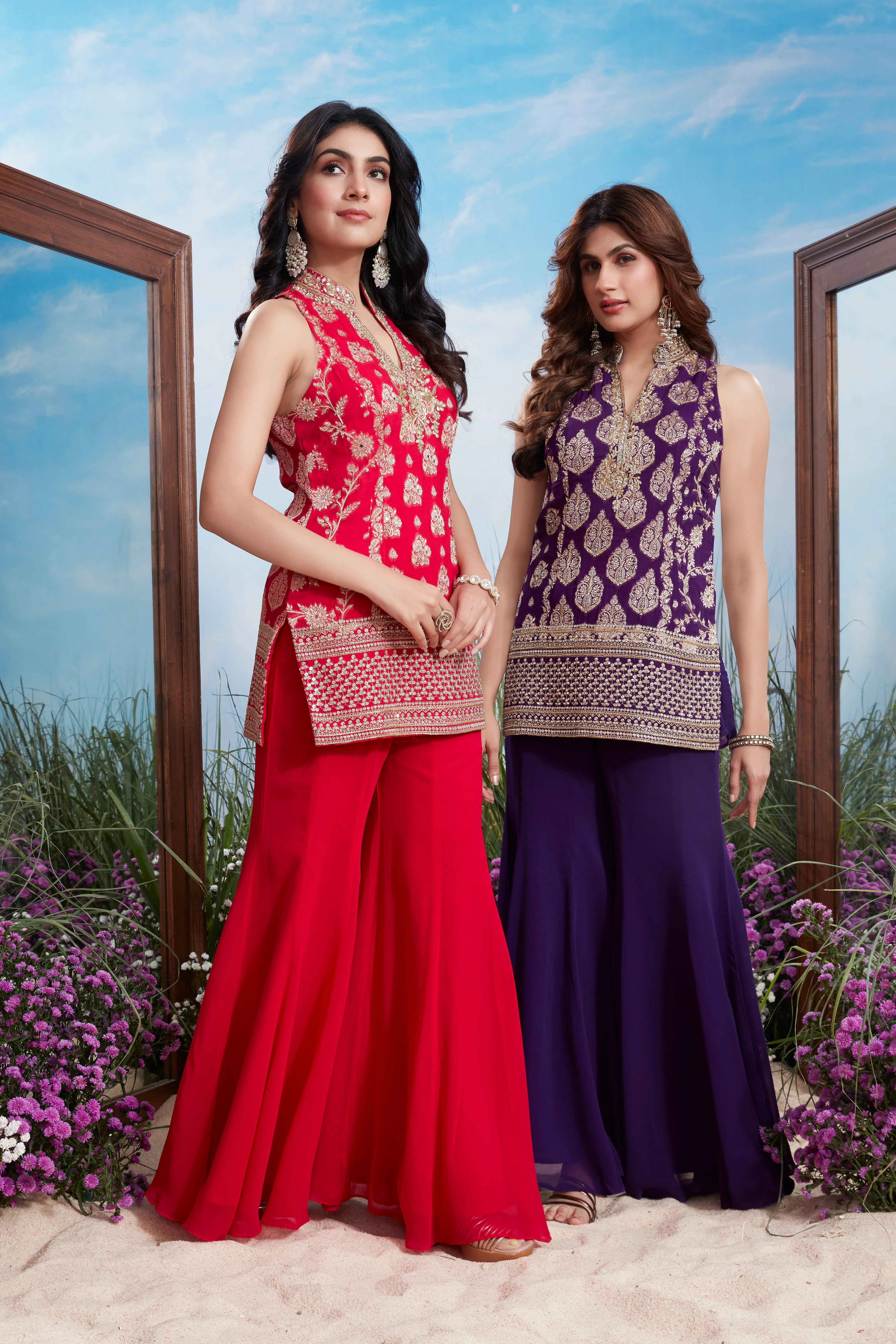 Regal Purple Embroidered Brocade Silk Palazzo Set - Image 3