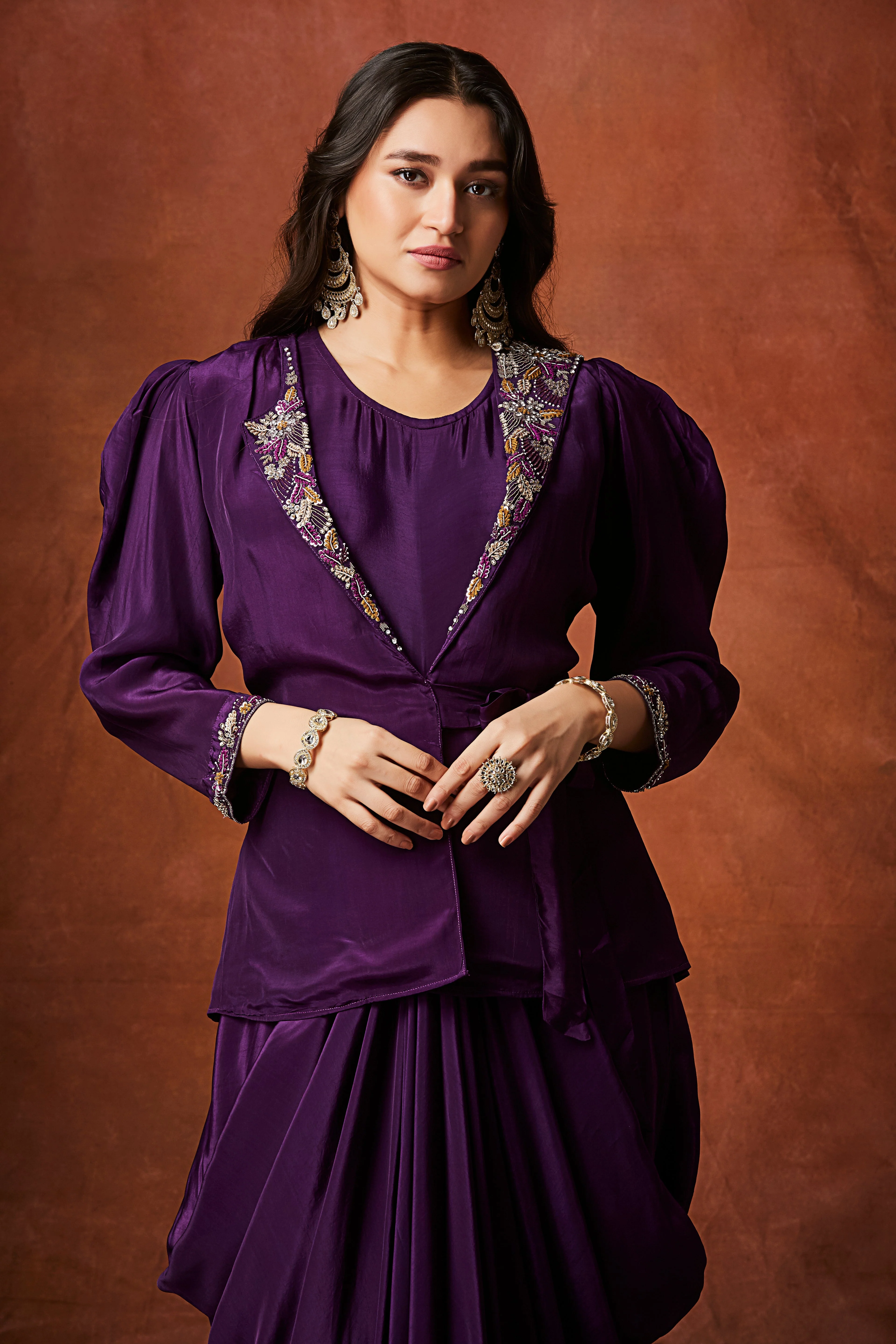 Regal Violet Embellished Crepe Silk Skirt Set - Image 2