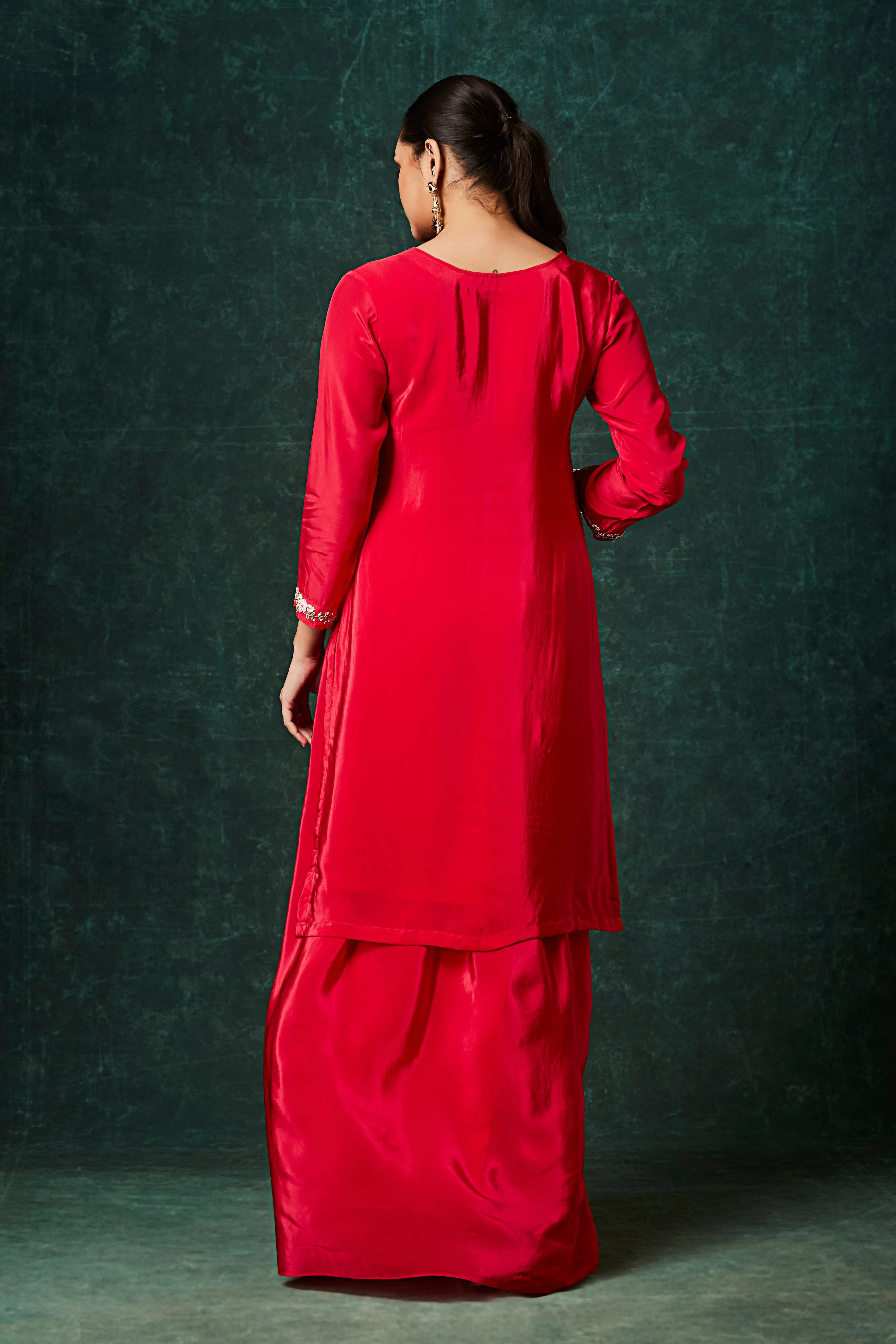 Rose Red Embellished Crepe Silk Skirt Set - Image 5