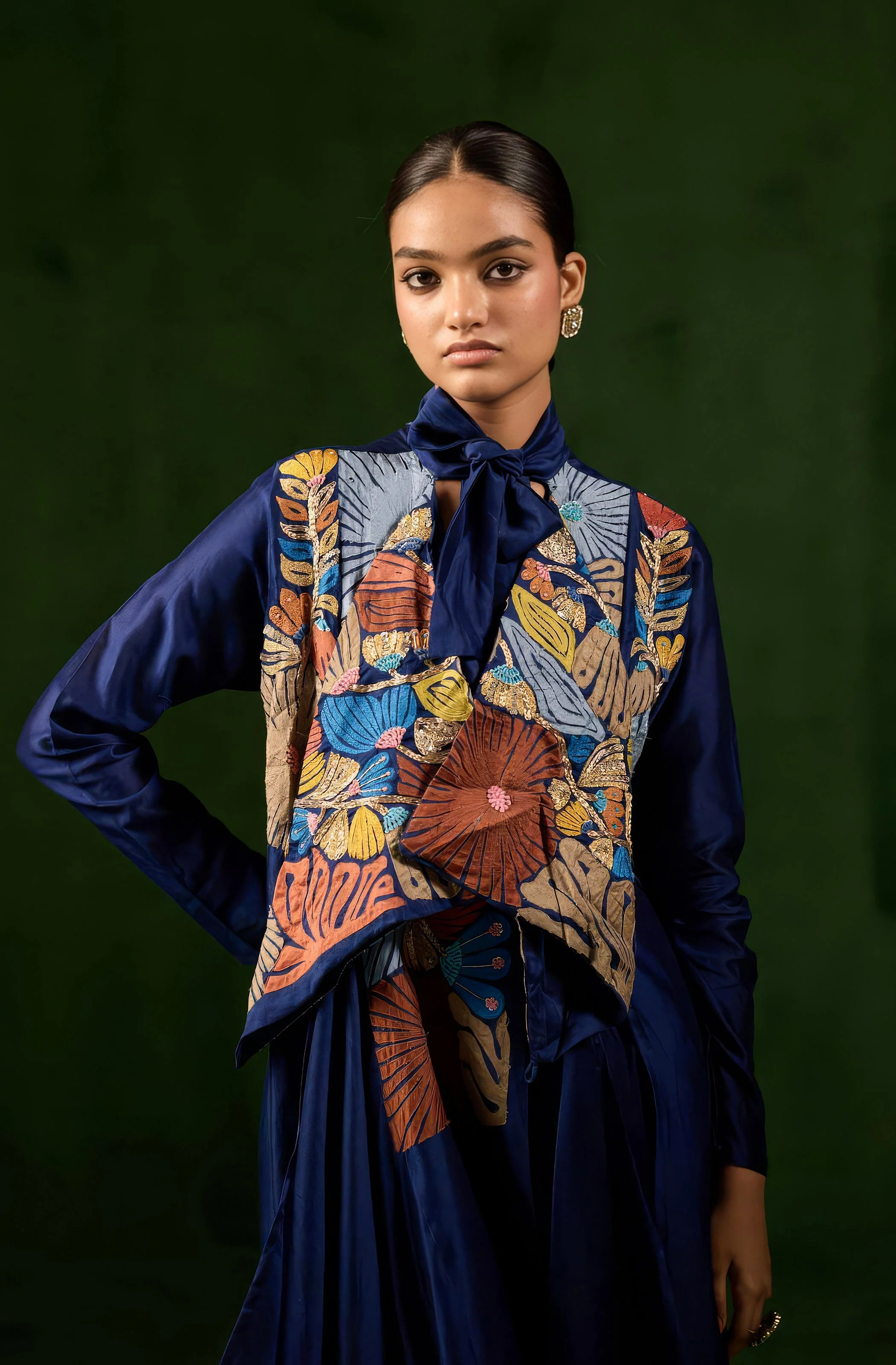 Rich Blue Embellished Premium Silk Kurta Set - Image 3