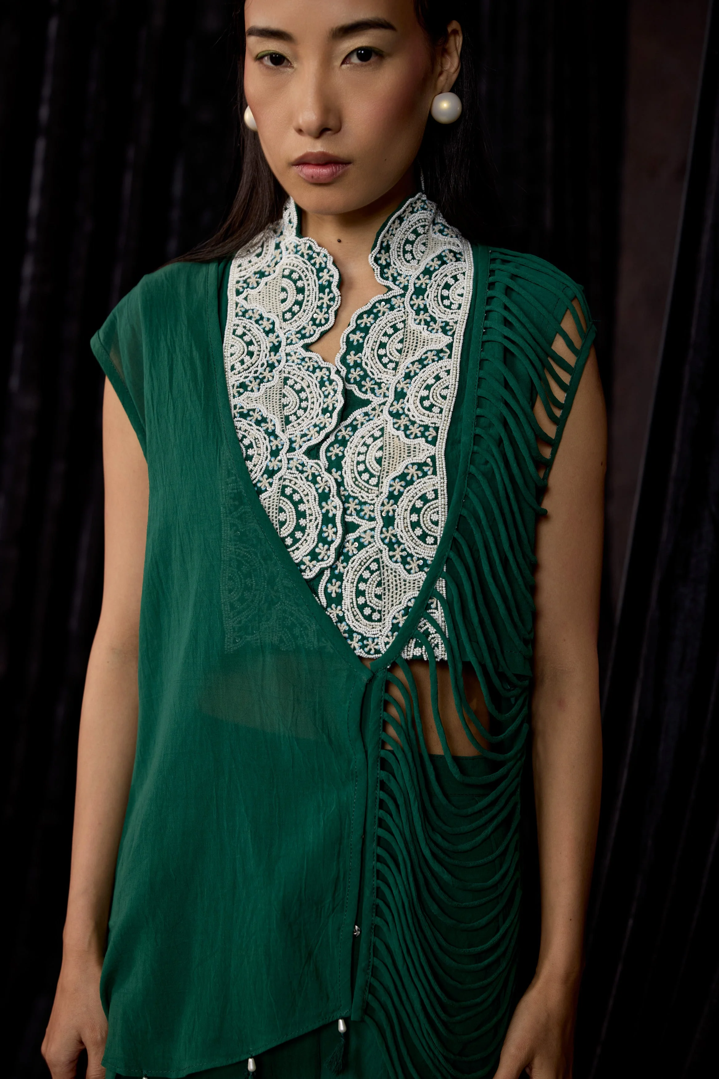 Rich Green Embellished Georgette Silk Co-Ord Set - Image 2