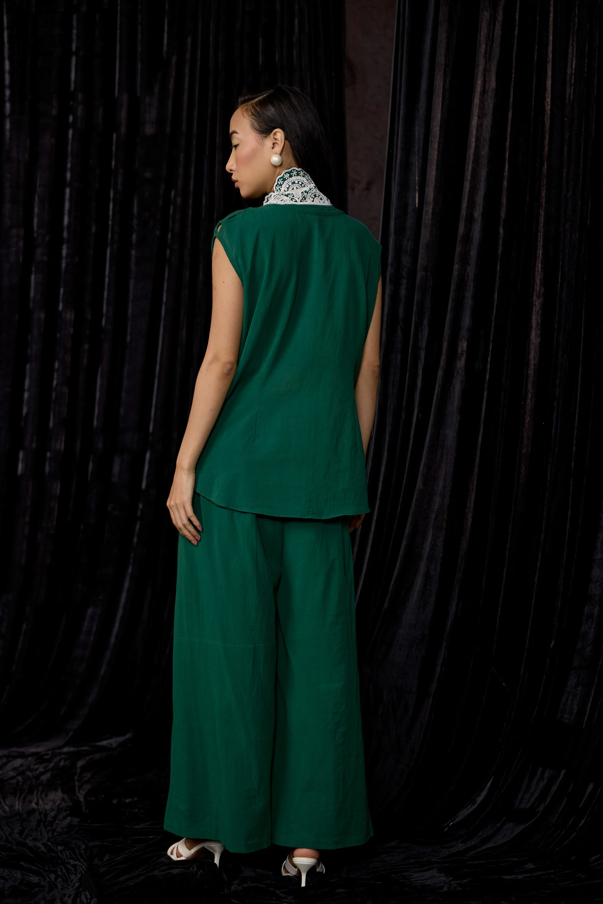 Rich Green Embellished Georgette Silk Co-Ord Set - Image 6