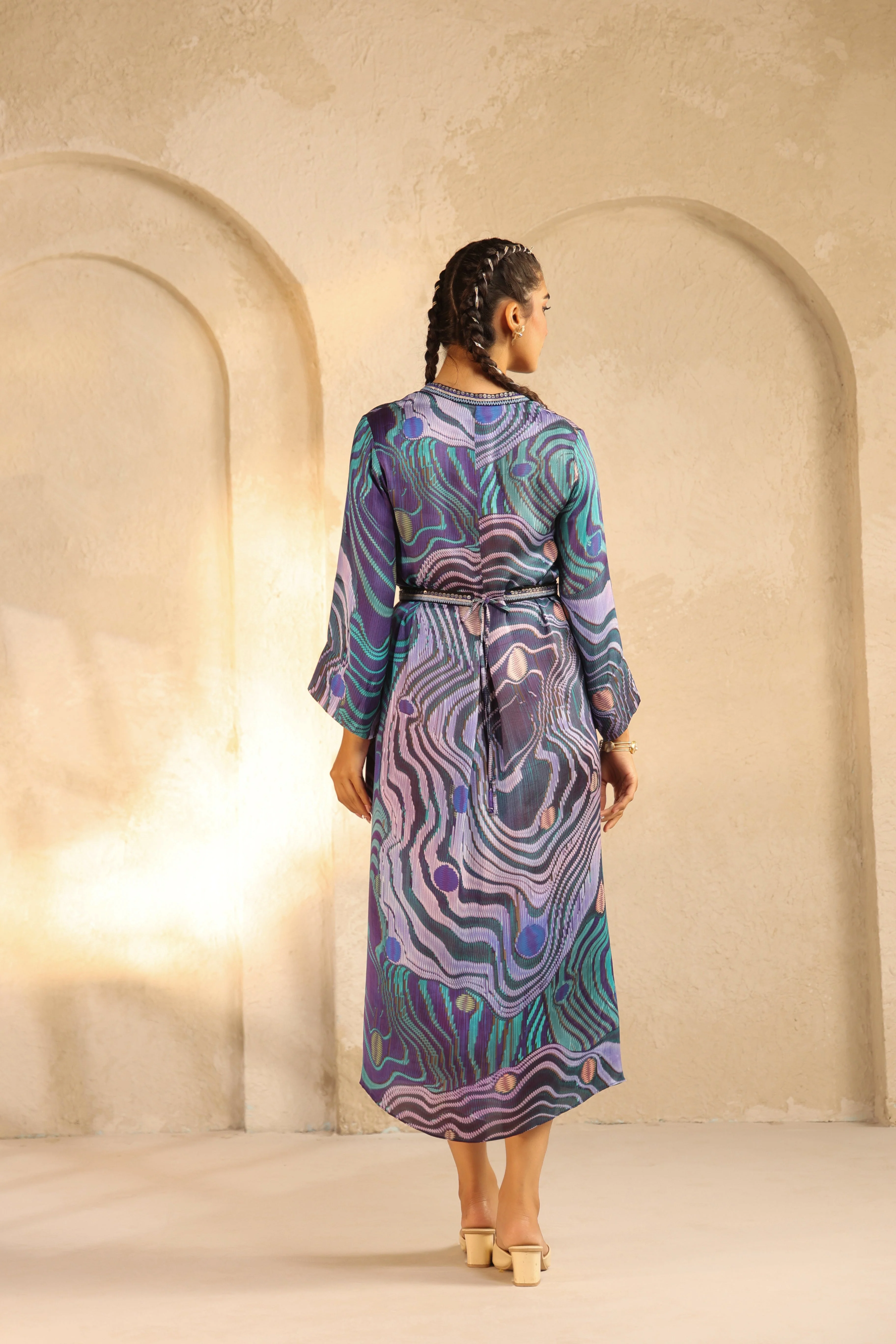 Deep Purple Printed Modal Satin Dress - Image 5