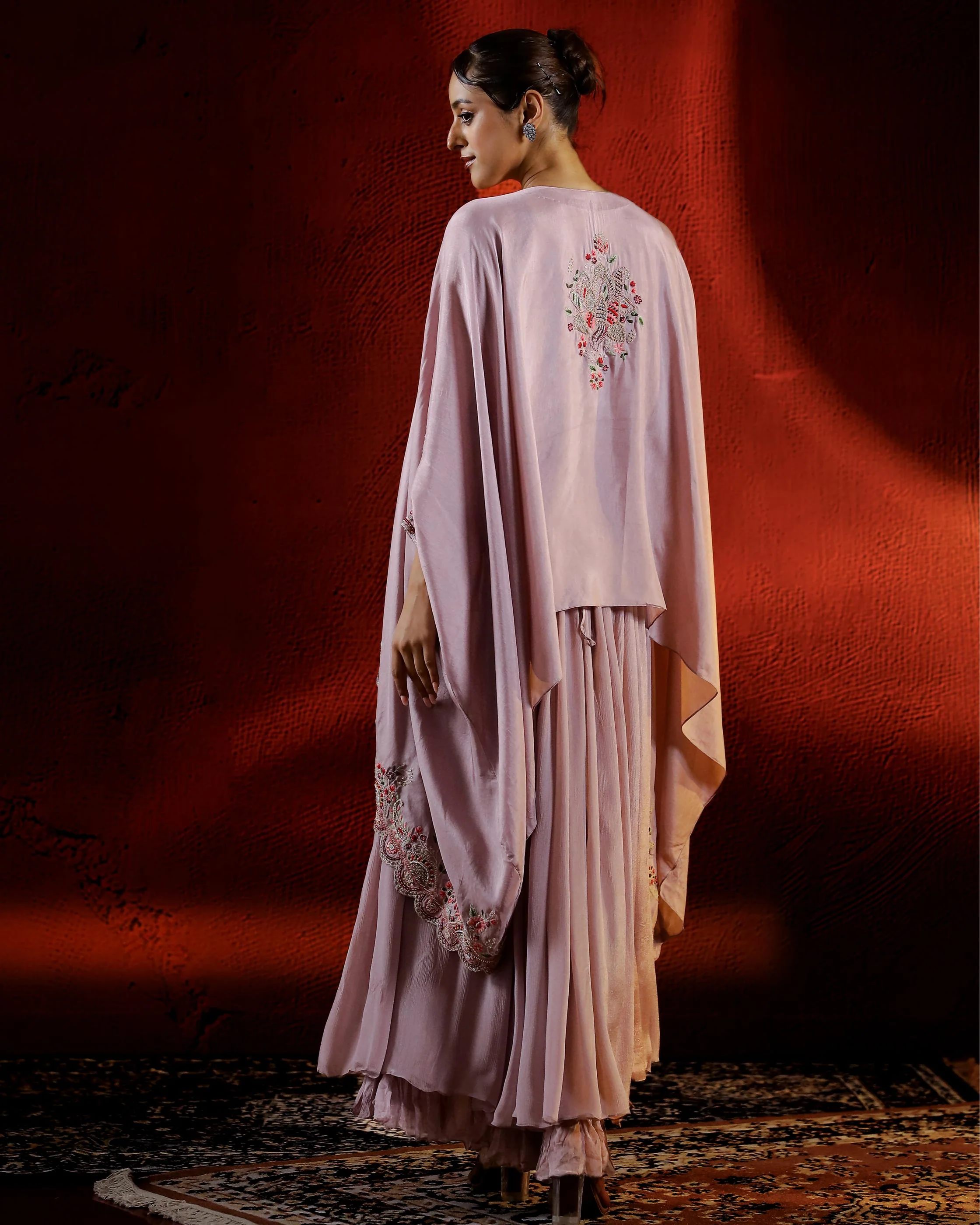 Rose Gold Embroidered Spanish Silk Kaftan Palazzo Set - Image 5