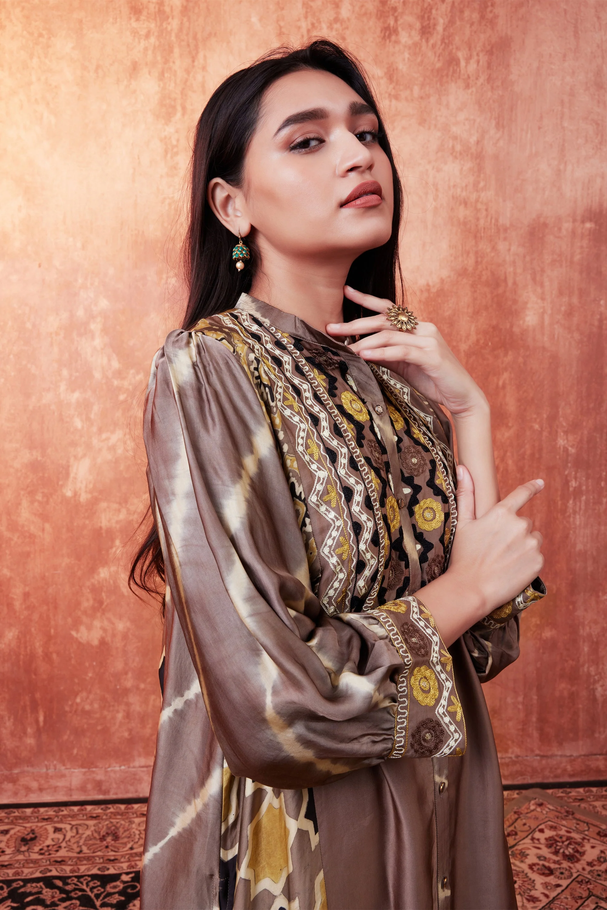Rose Gold Moroccan Ajrakh Printed Co-Ord Set - Image 2