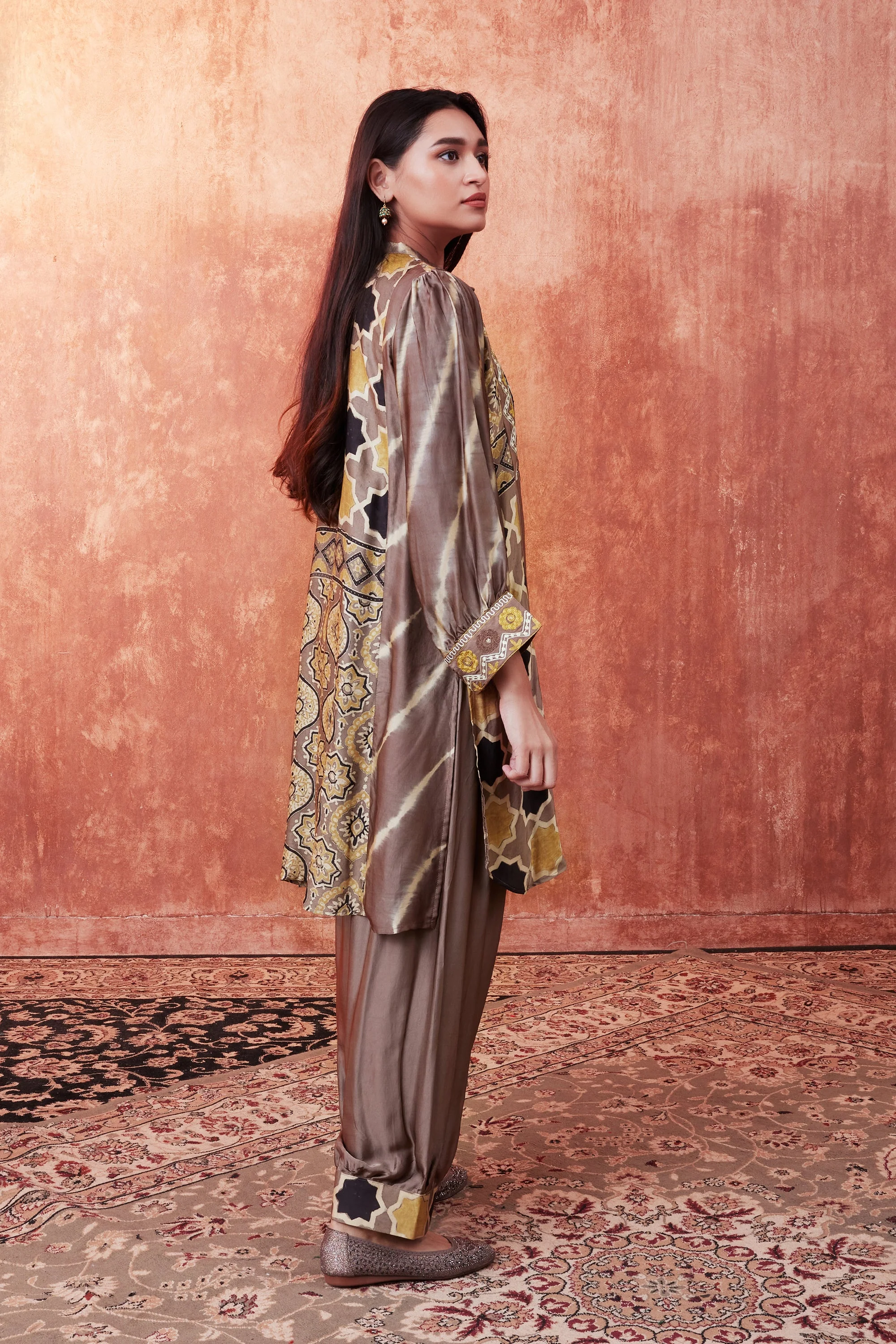 Rose Gold Moroccan Ajrakh Printed Co-Ord Set - Image 3