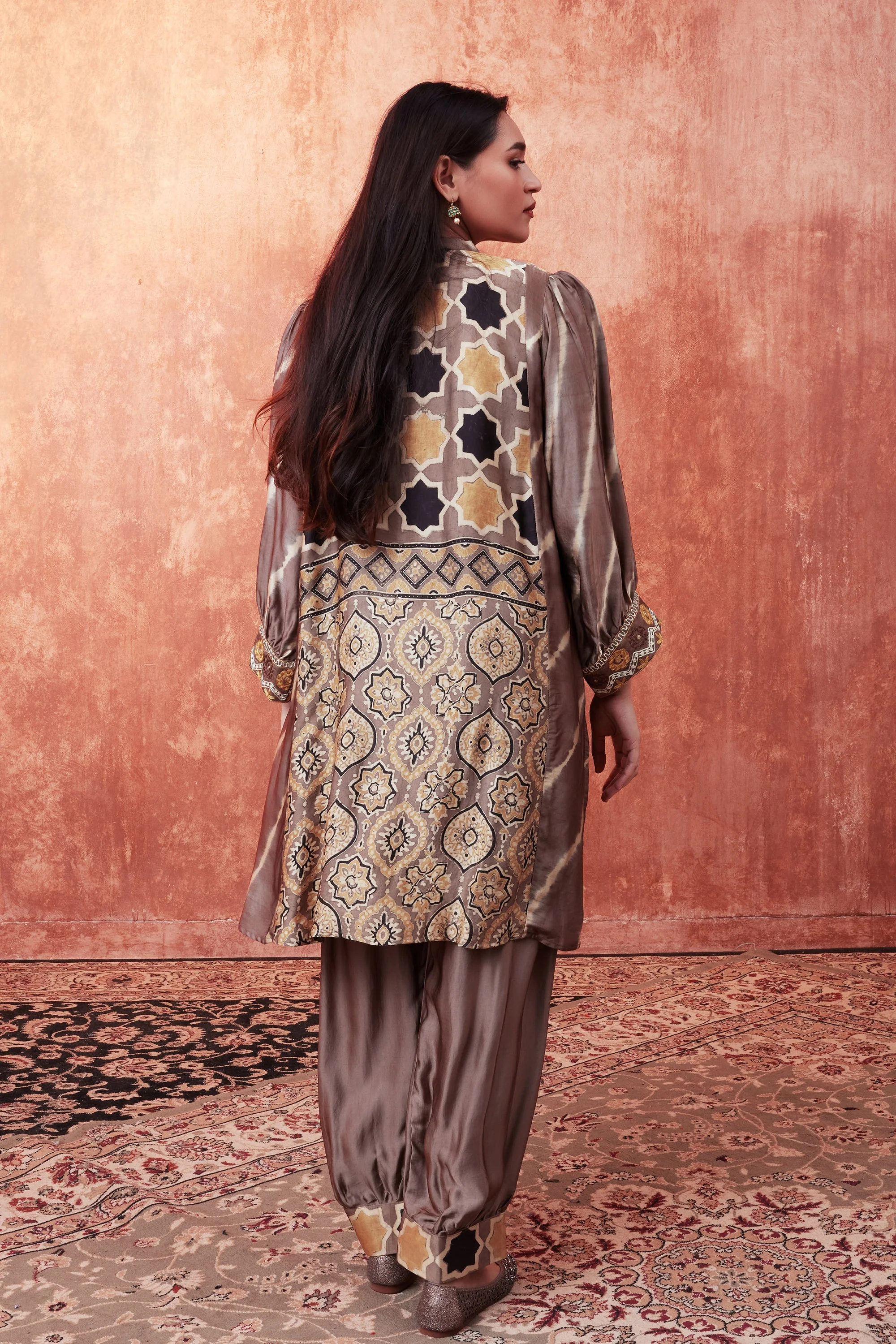 Rose Gold Moroccan Ajrakh Printed Co-Ord Set - Image 4