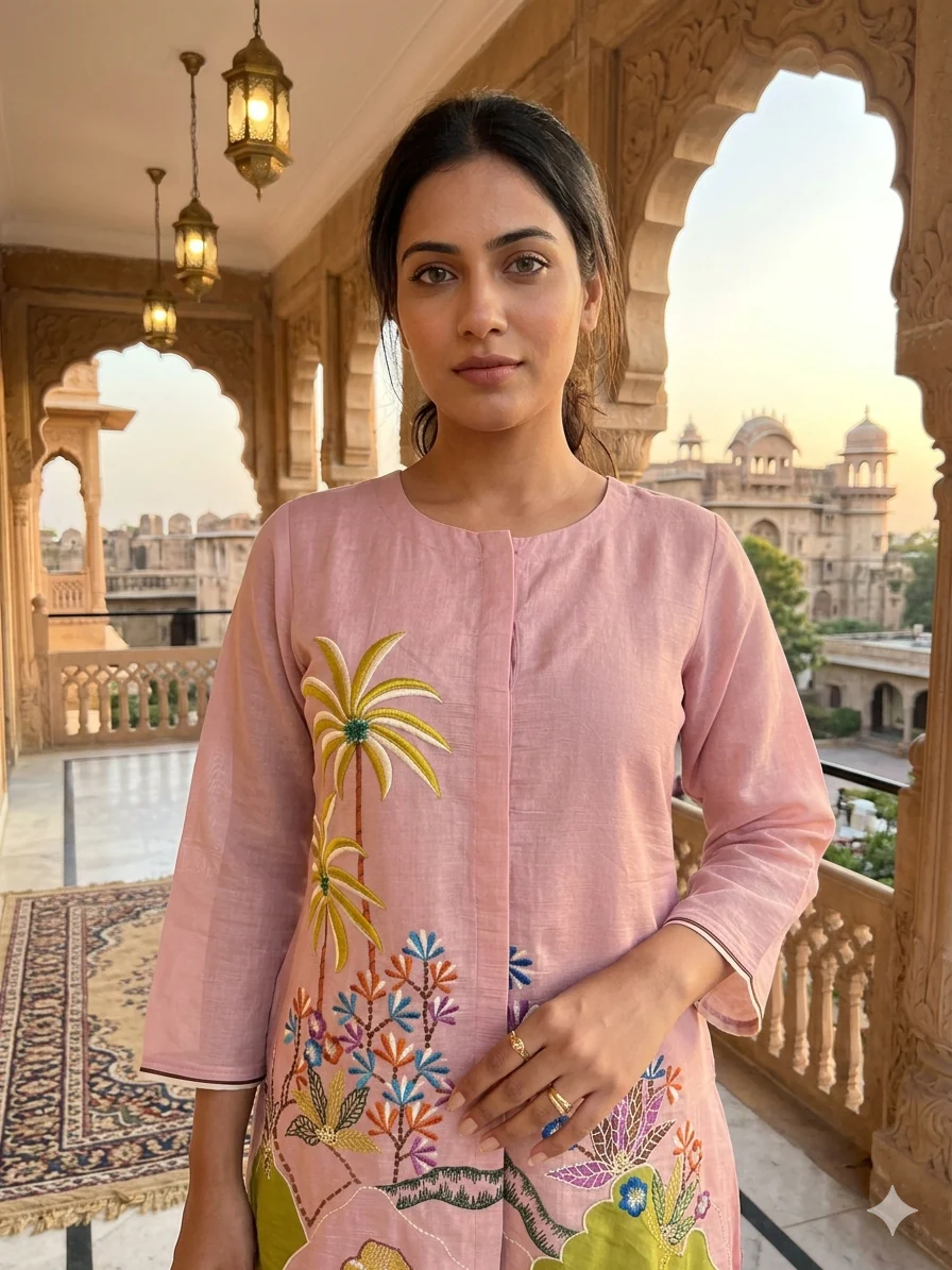 Dusty Rose Embroidered Cotton Co-Ord Set - Image 2