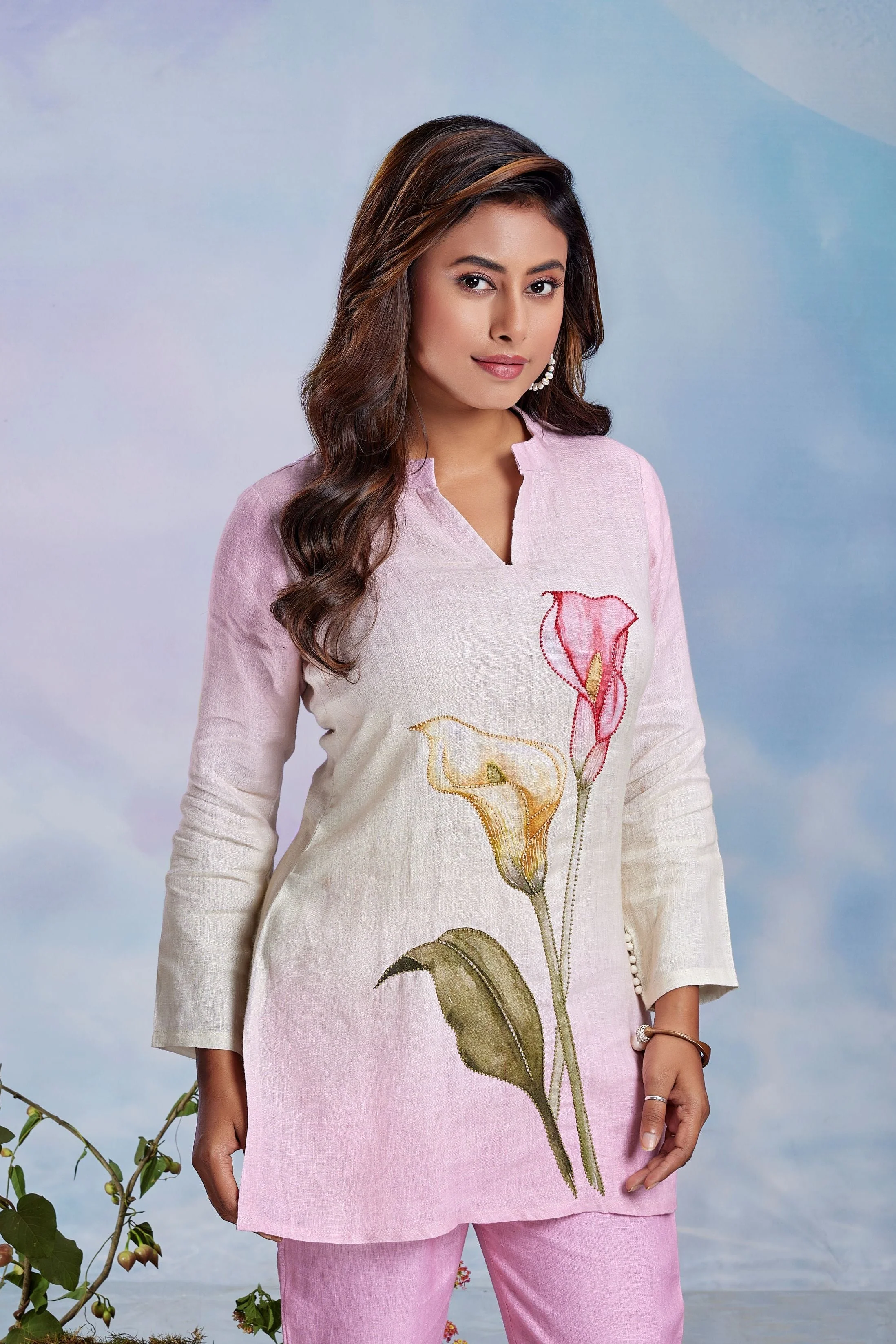 Rose Ombré Embellished Linen Co-Ord Set - Image 2