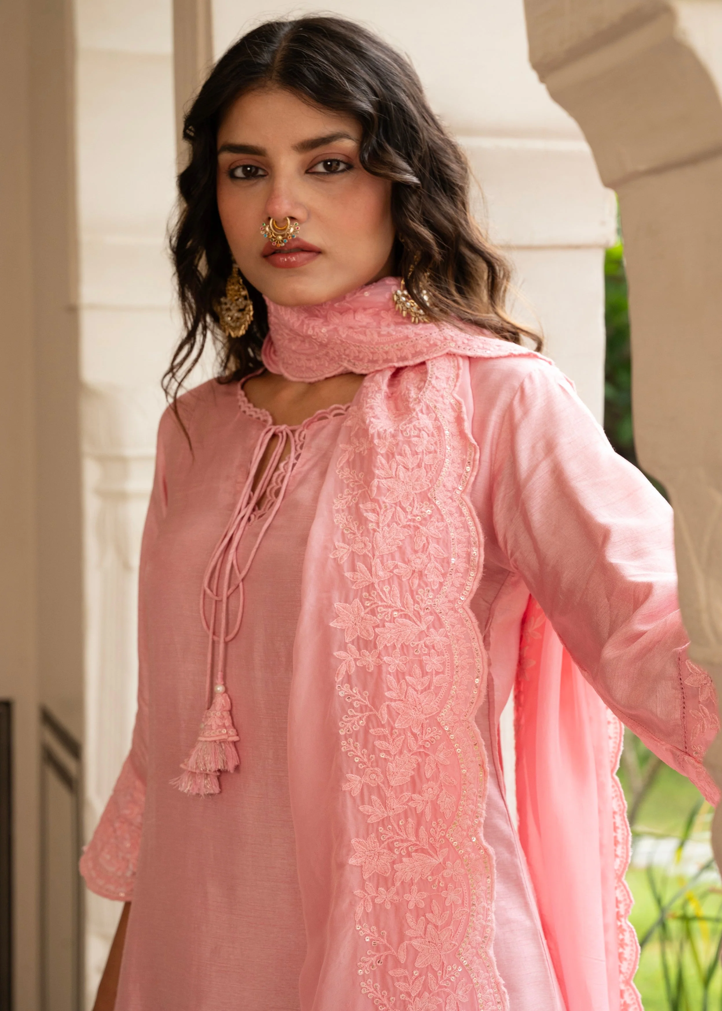 Petal Pink Chikankari Dola Silk Salwar Pant Set - Image 2