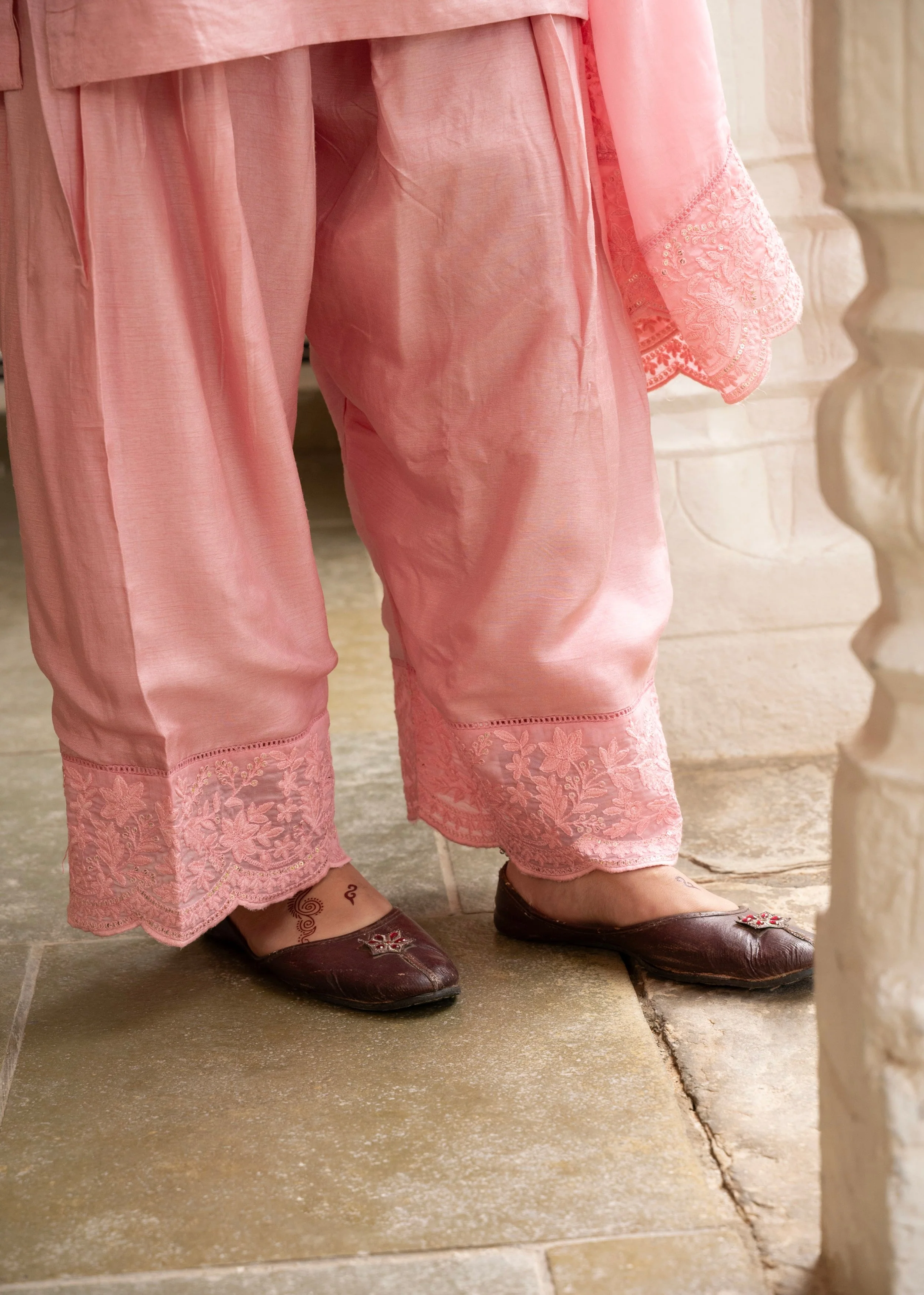 Petal Pink Chikankari Dola Silk Salwar Pant Set - Image 6
