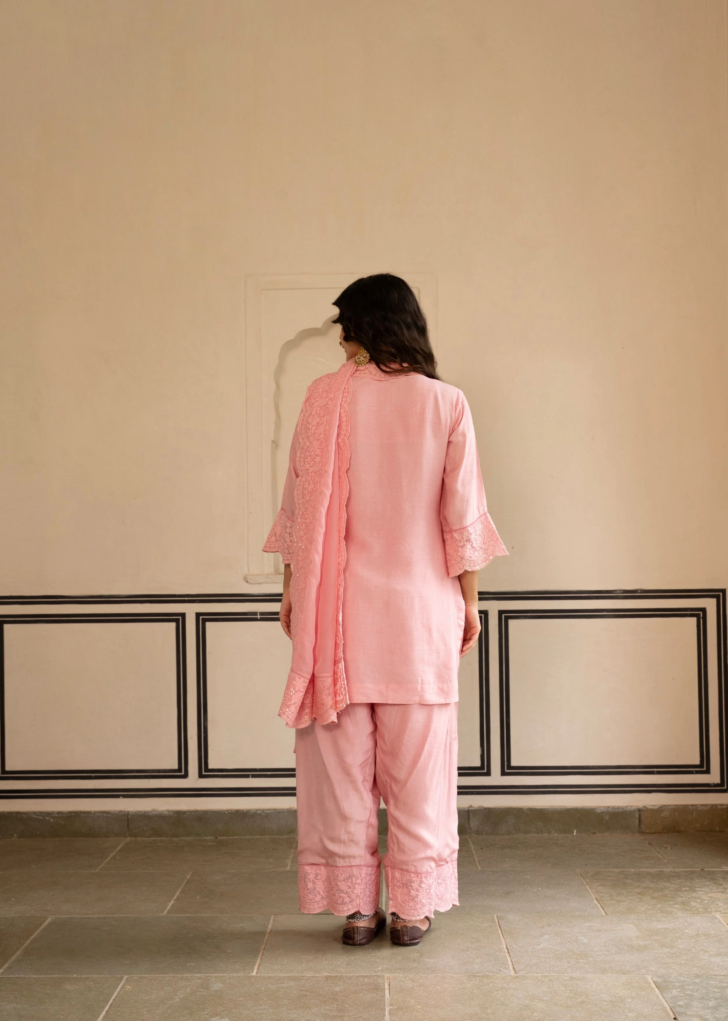 Petal Pink Chikankari Dola Silk Salwar Pant Set - Image 7
