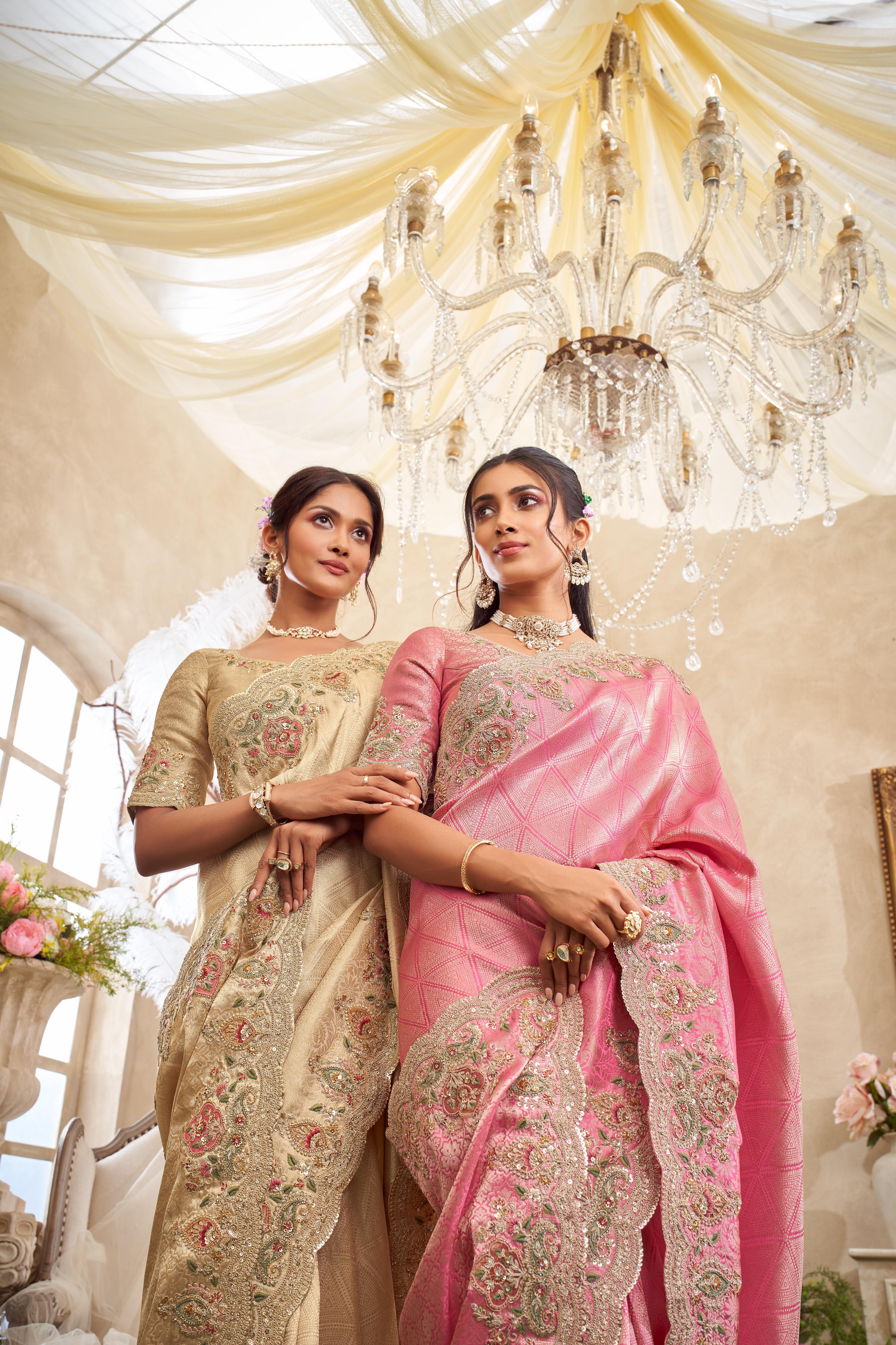 Dusty Beige Embellished Dola Silk Saree - Image 2