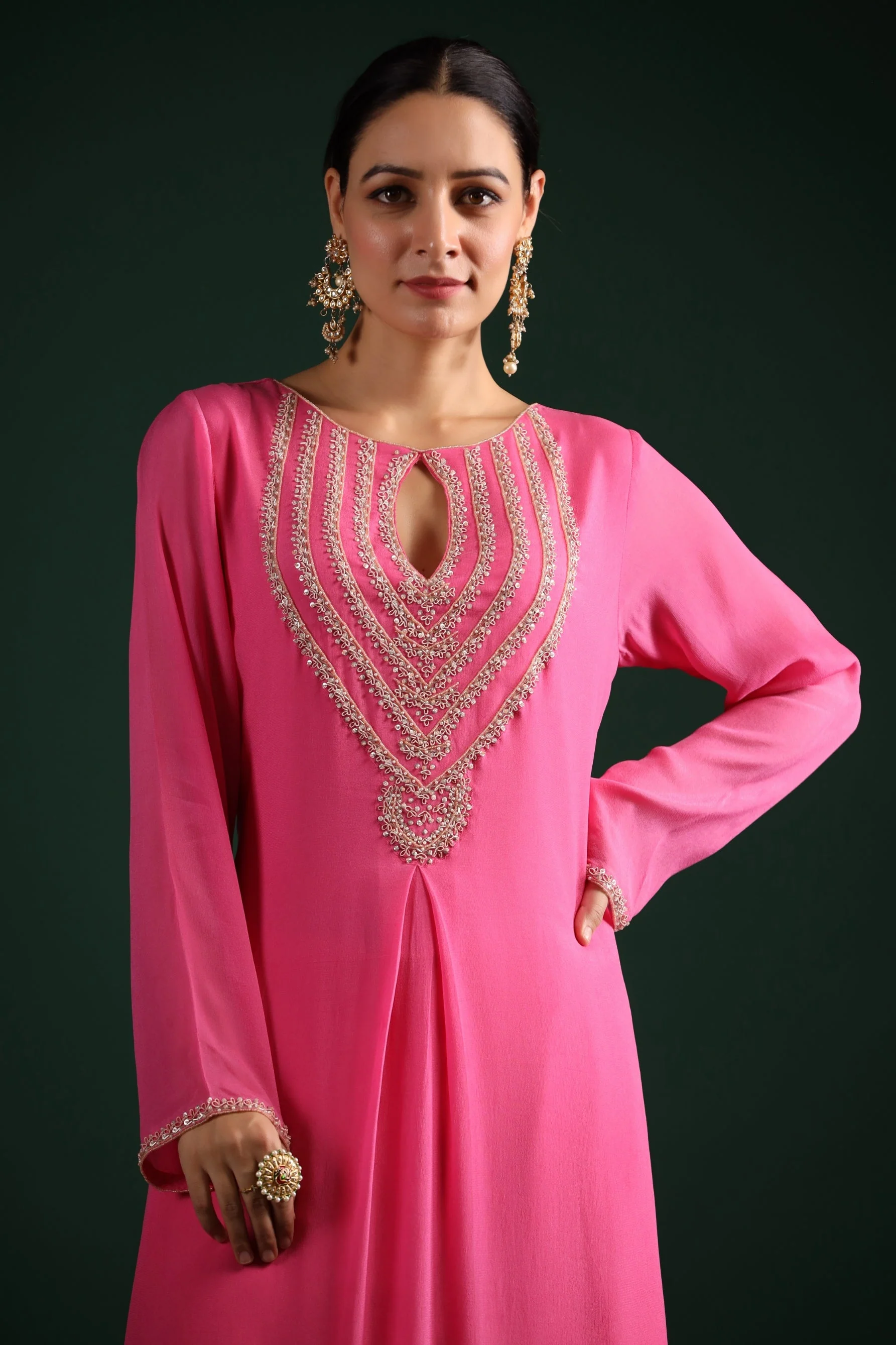 Rose Pink Embellished Premium Georgette Palazzo Set - Image 2