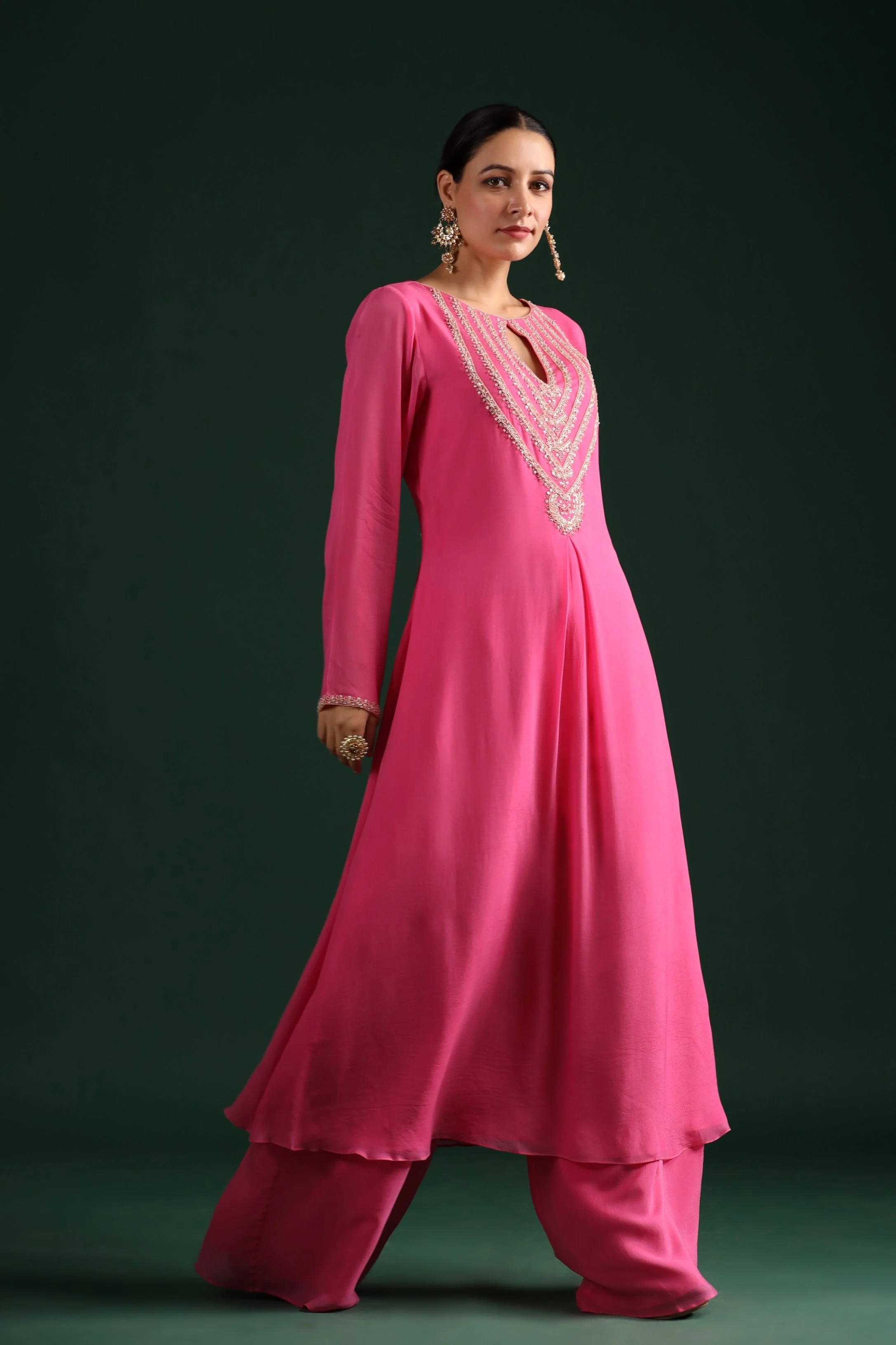 Rose Pink Embellished Premium Georgette Palazzo Set - Image 3