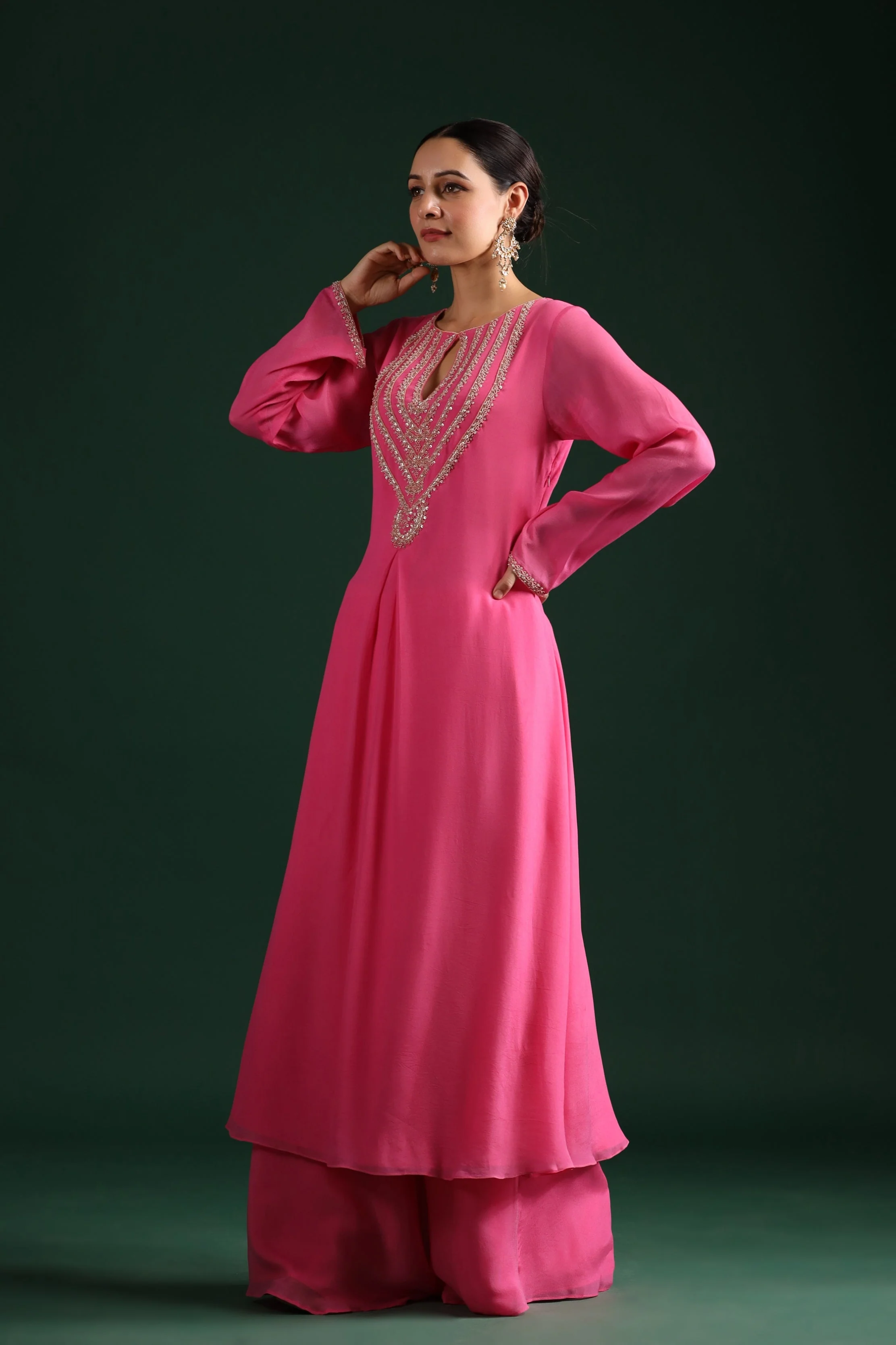 Rose Pink Embellished Premium Georgette Palazzo Set - Image 4
