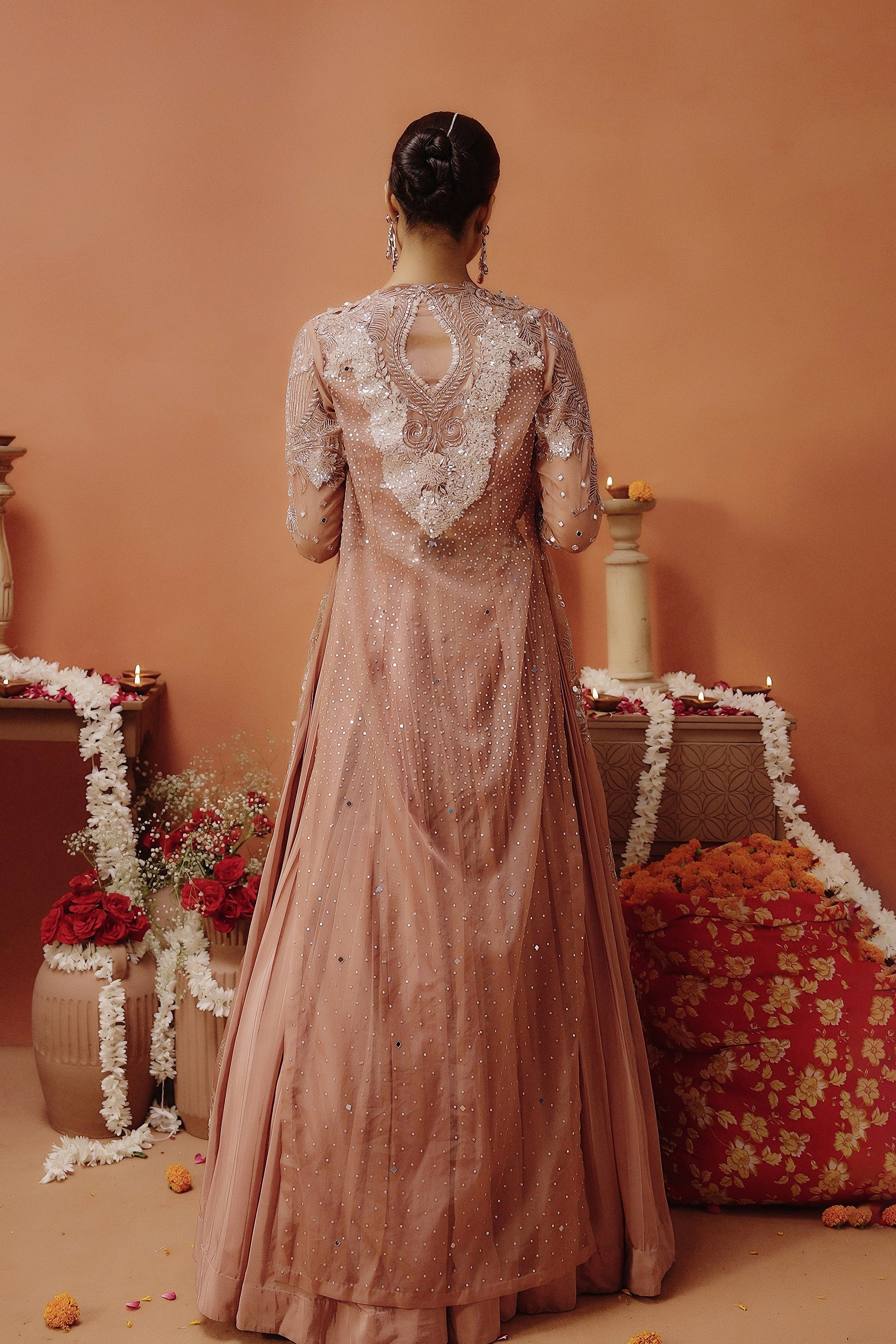 Blush Pink Embellished Satin Silk Lehenga Set - Image 6