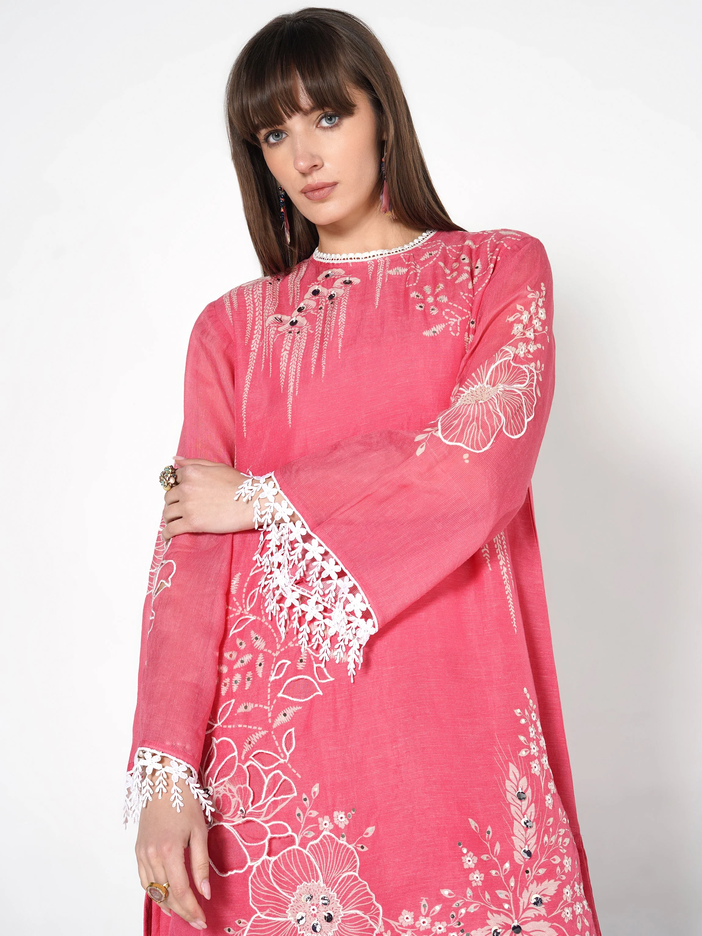Rose Pink Printed Linen Silk Co-Ord Set - Image 2