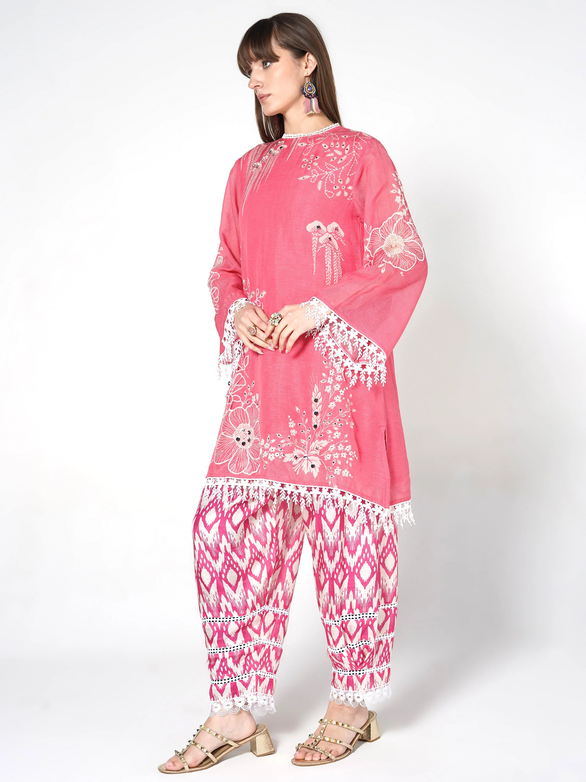 Rose Pink Printed Linen Silk Co-Ord Set - Image 3