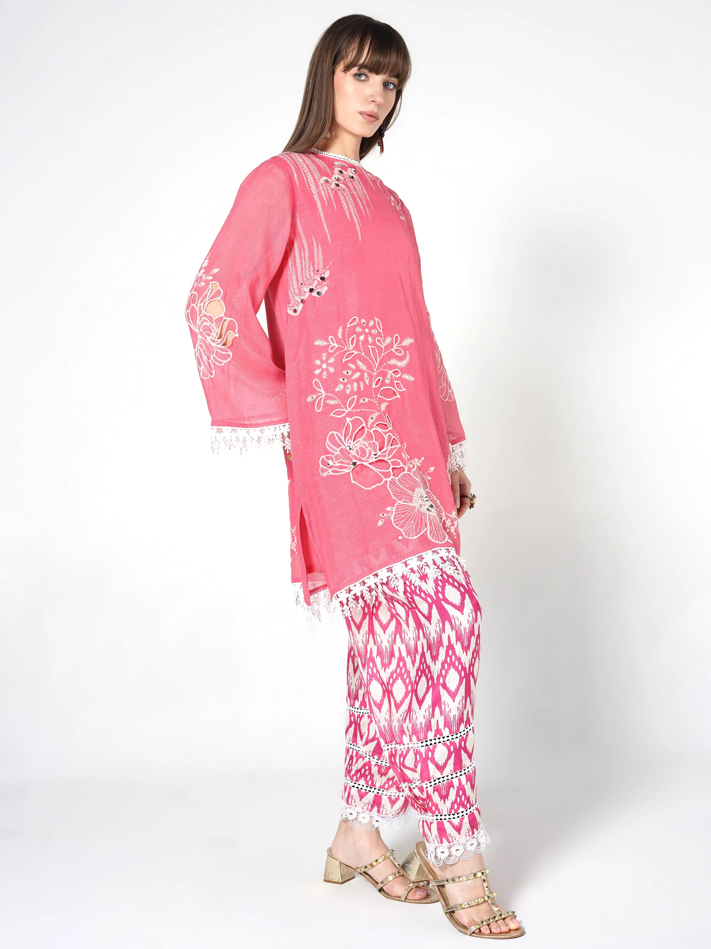 Rose Pink Printed Linen Silk Co-Ord Set - Image 5