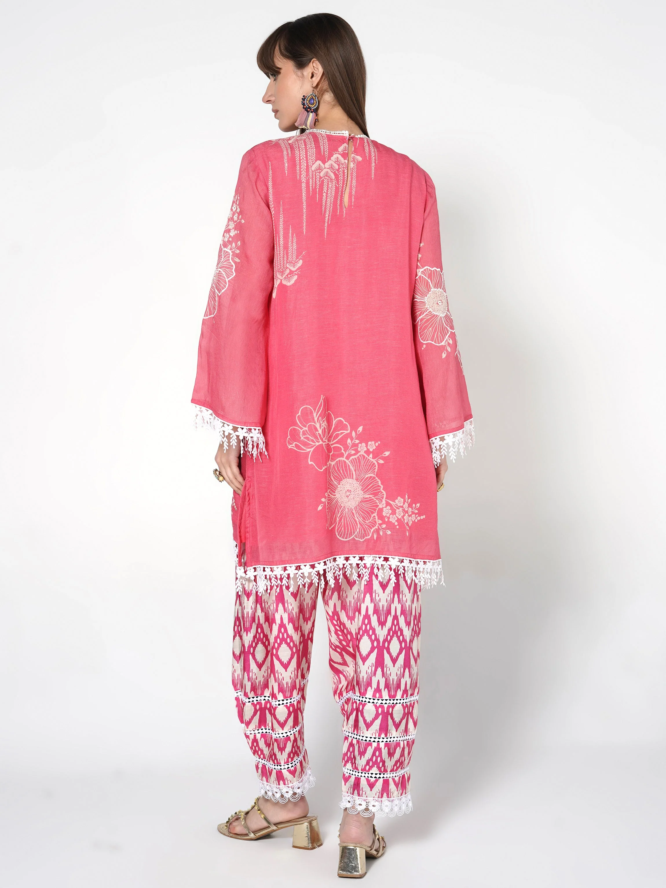 Rose Pink Printed Linen Silk Co-Ord Set - Image 6