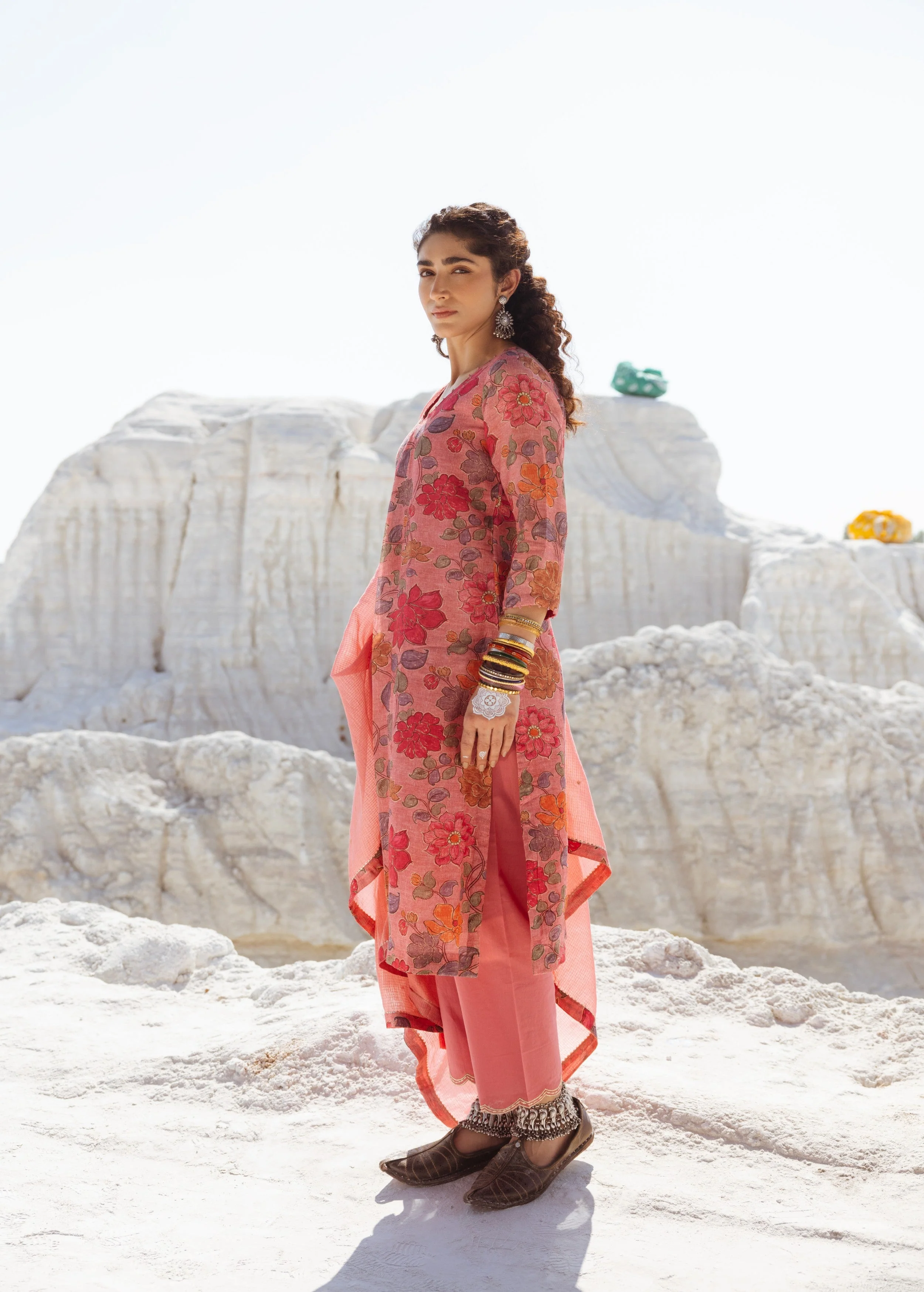 Rose Pink Printed Premium Linen Pant Set - Image 5