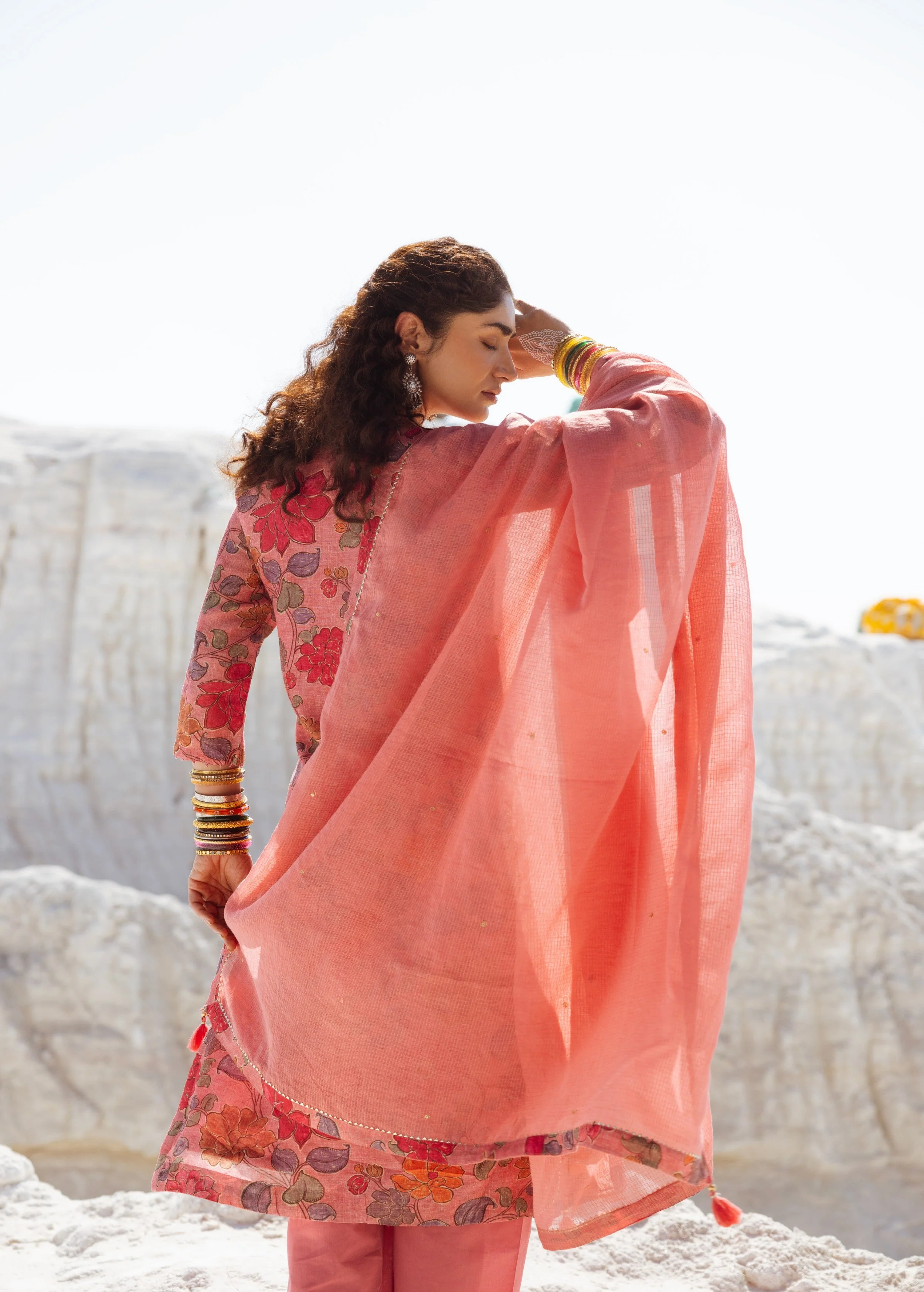 Rose Pink Printed Premium Linen Pant Set - Image 6