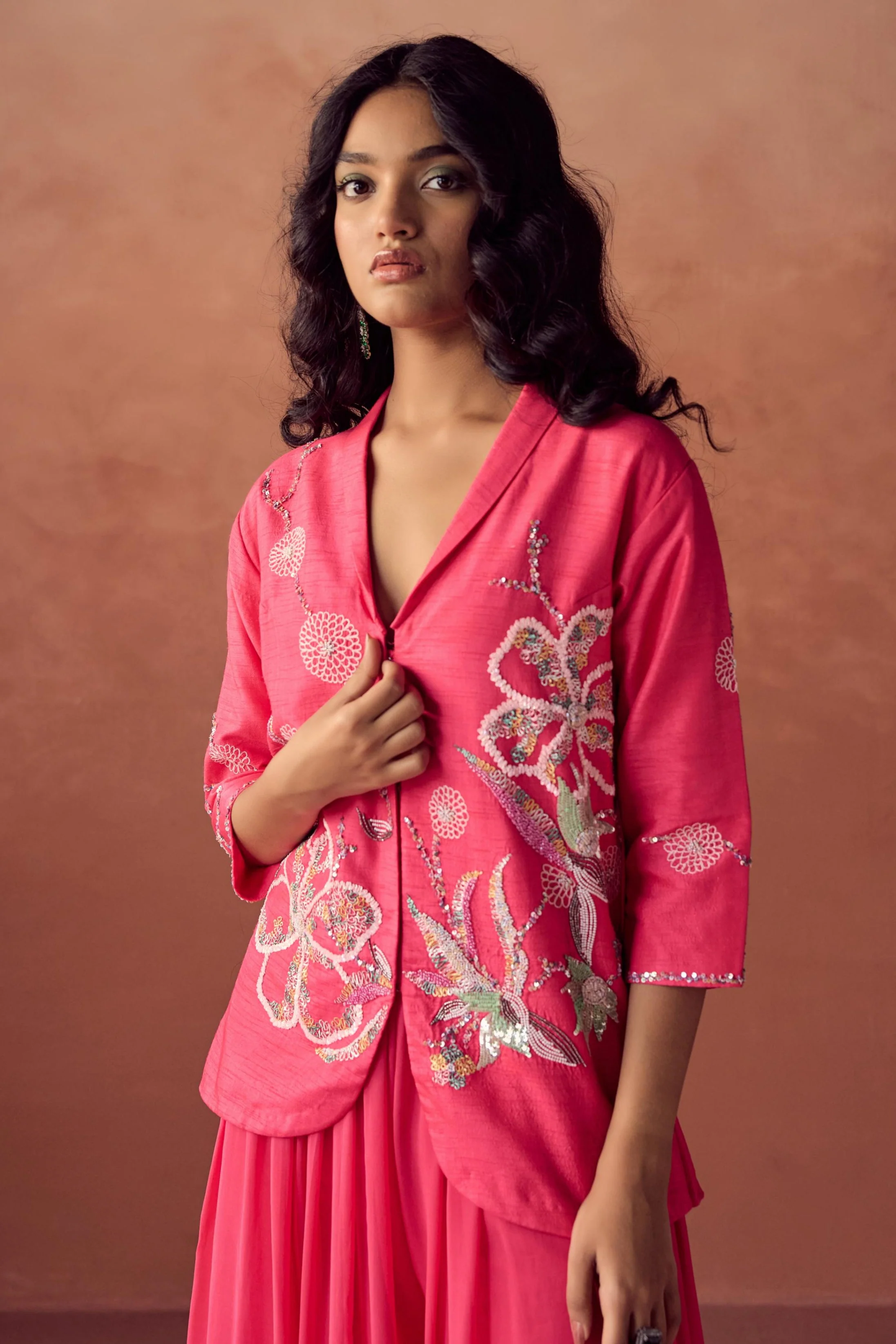 Rose Radiance Embellished Raw Silk Co-Ord Set - Image 3