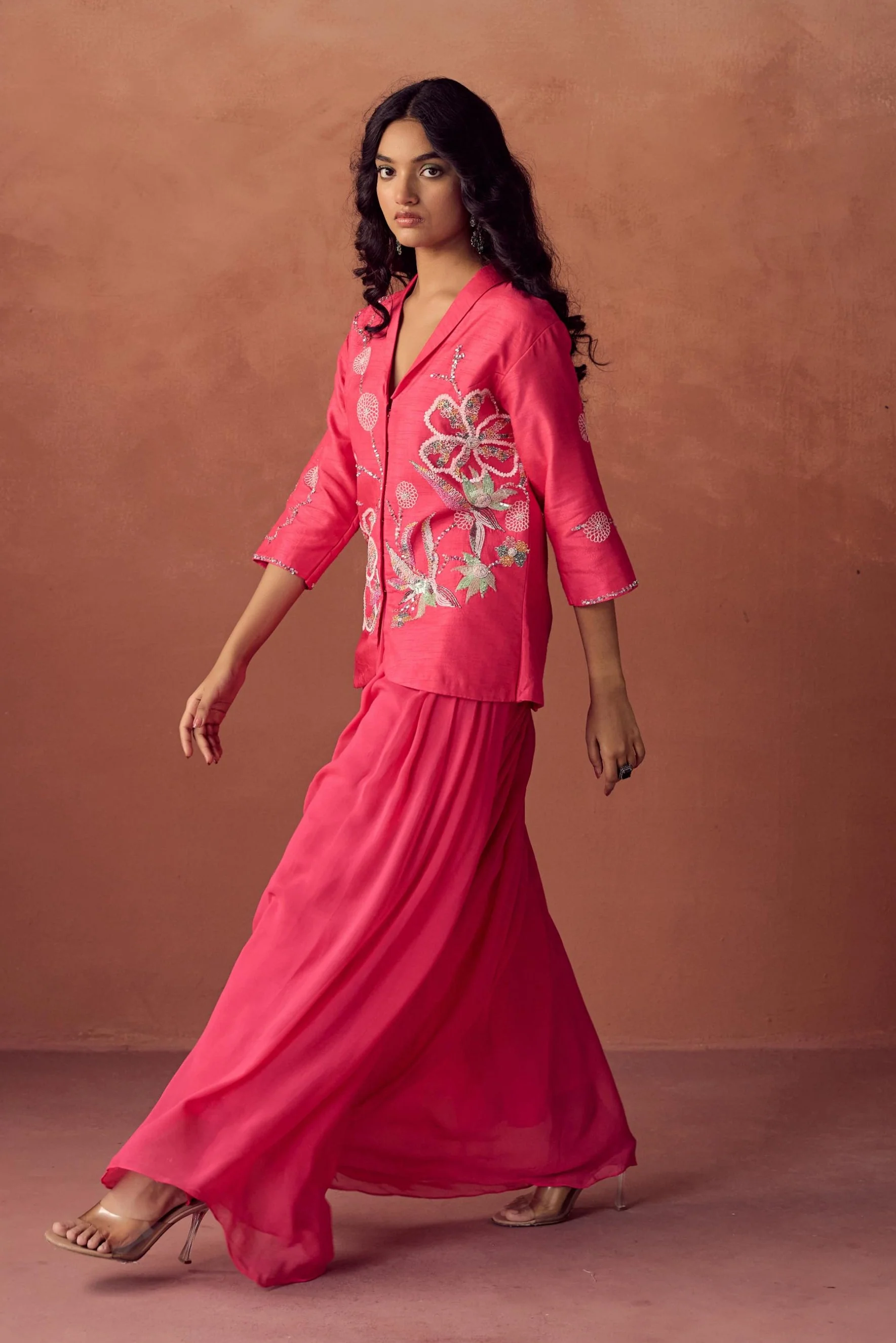 Rose Radiance Embellished Raw Silk Co-Ord Set - Image 5