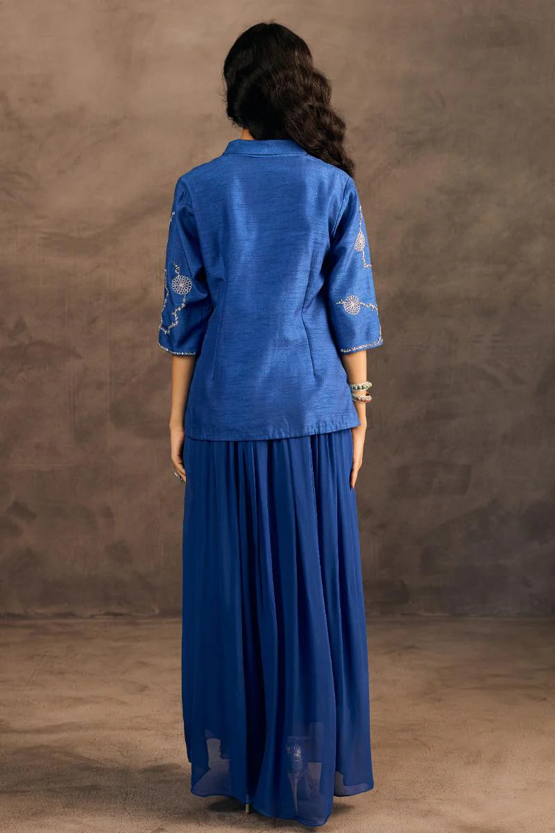 Radiant Blue Embellished Raw Silk Co-Ord Set - Image 5
