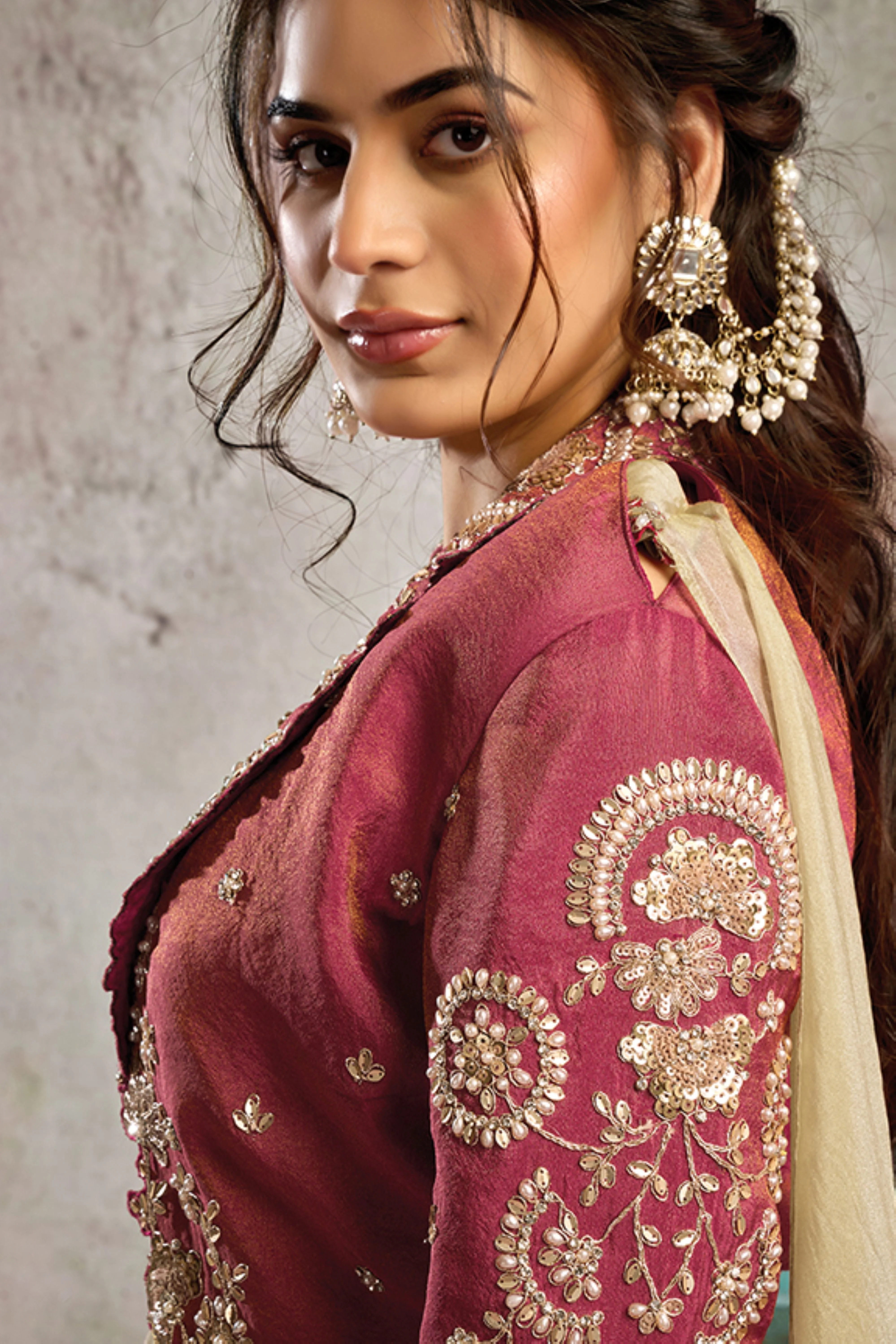 Rosewood Embellished Organza Silk Draped Saree - Image 3
