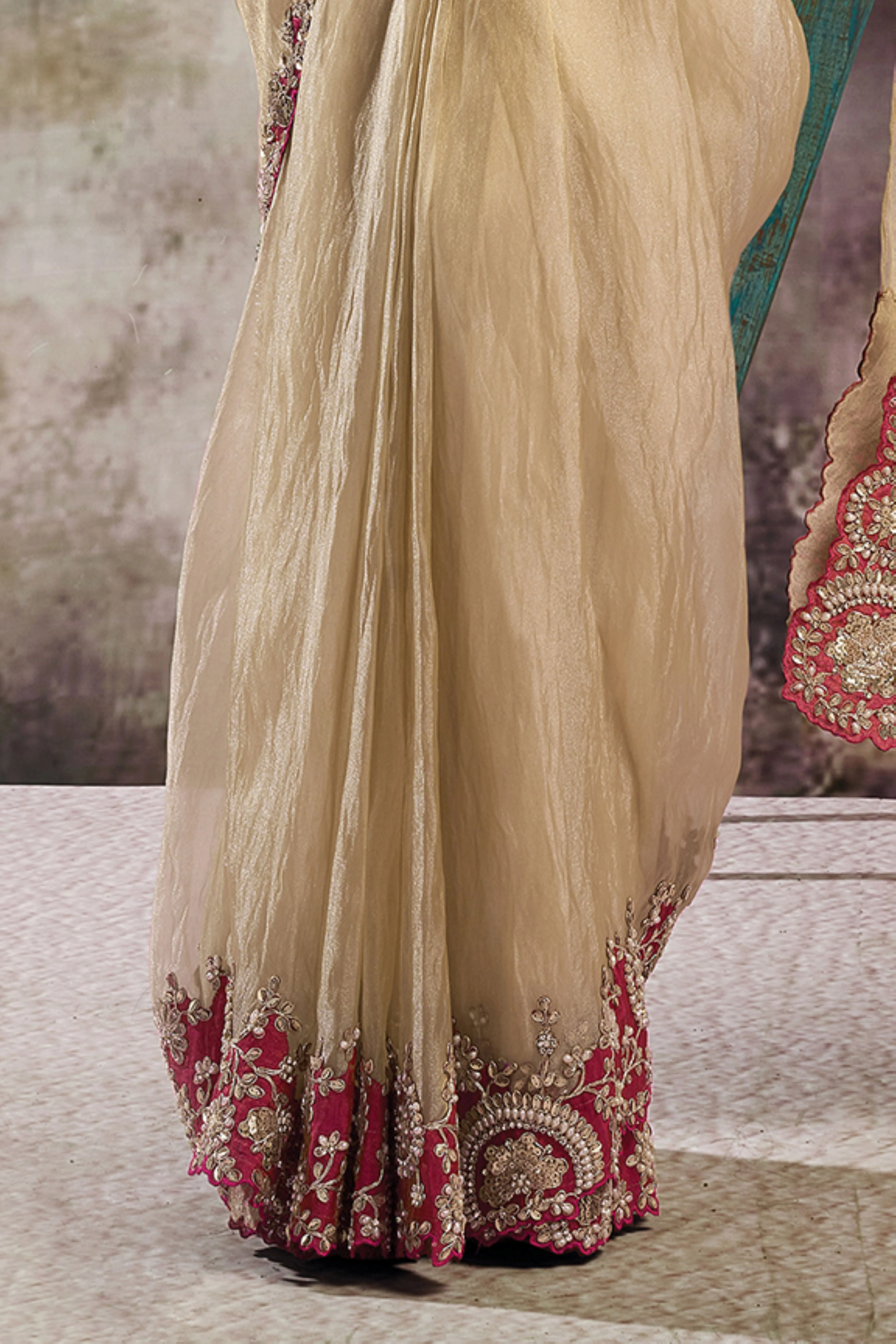 Rosewood Embellished Organza Silk Draped Saree - Image 5