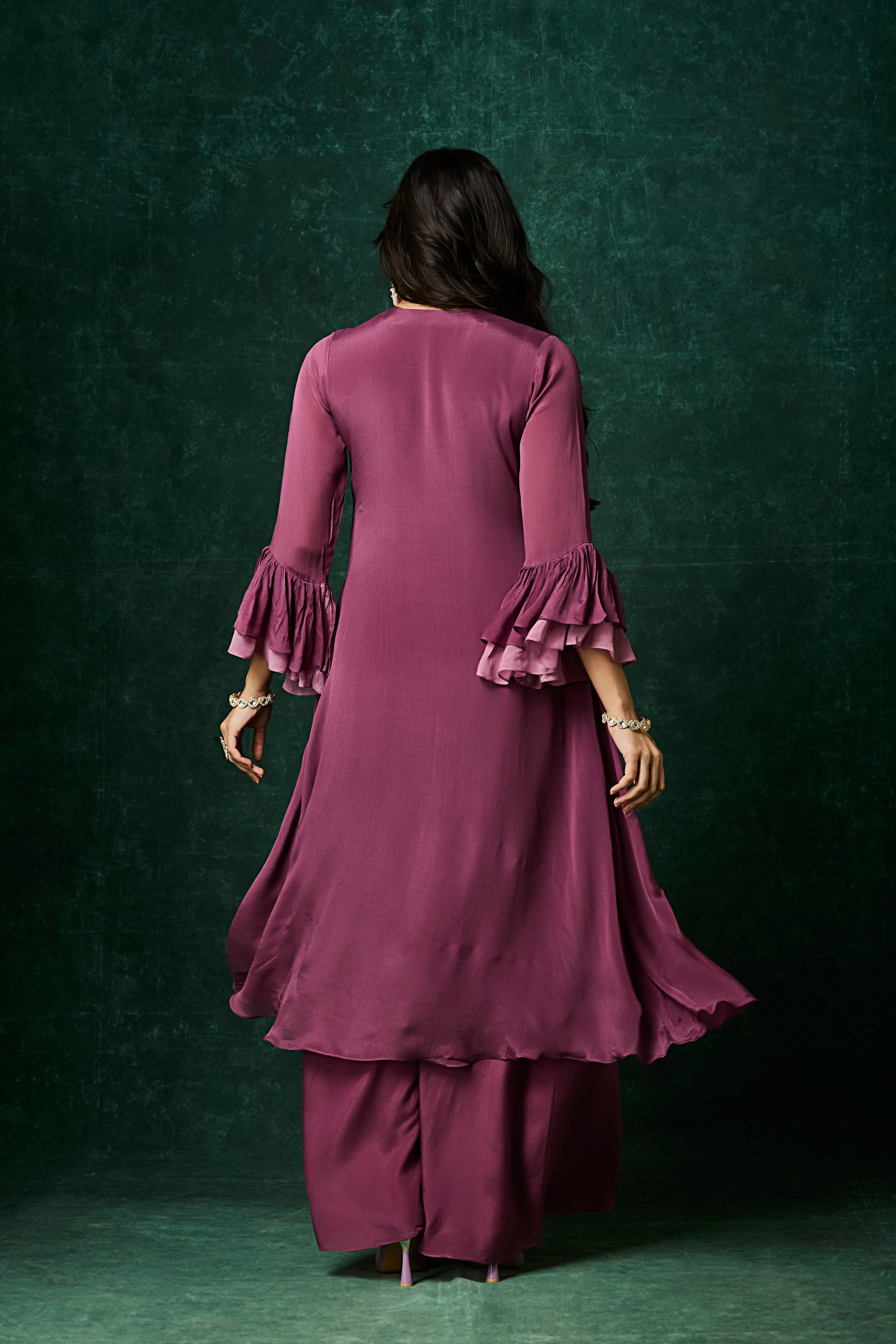 Mulberry Purple Embellished Chinon Silk Palazzo Set - Image 5