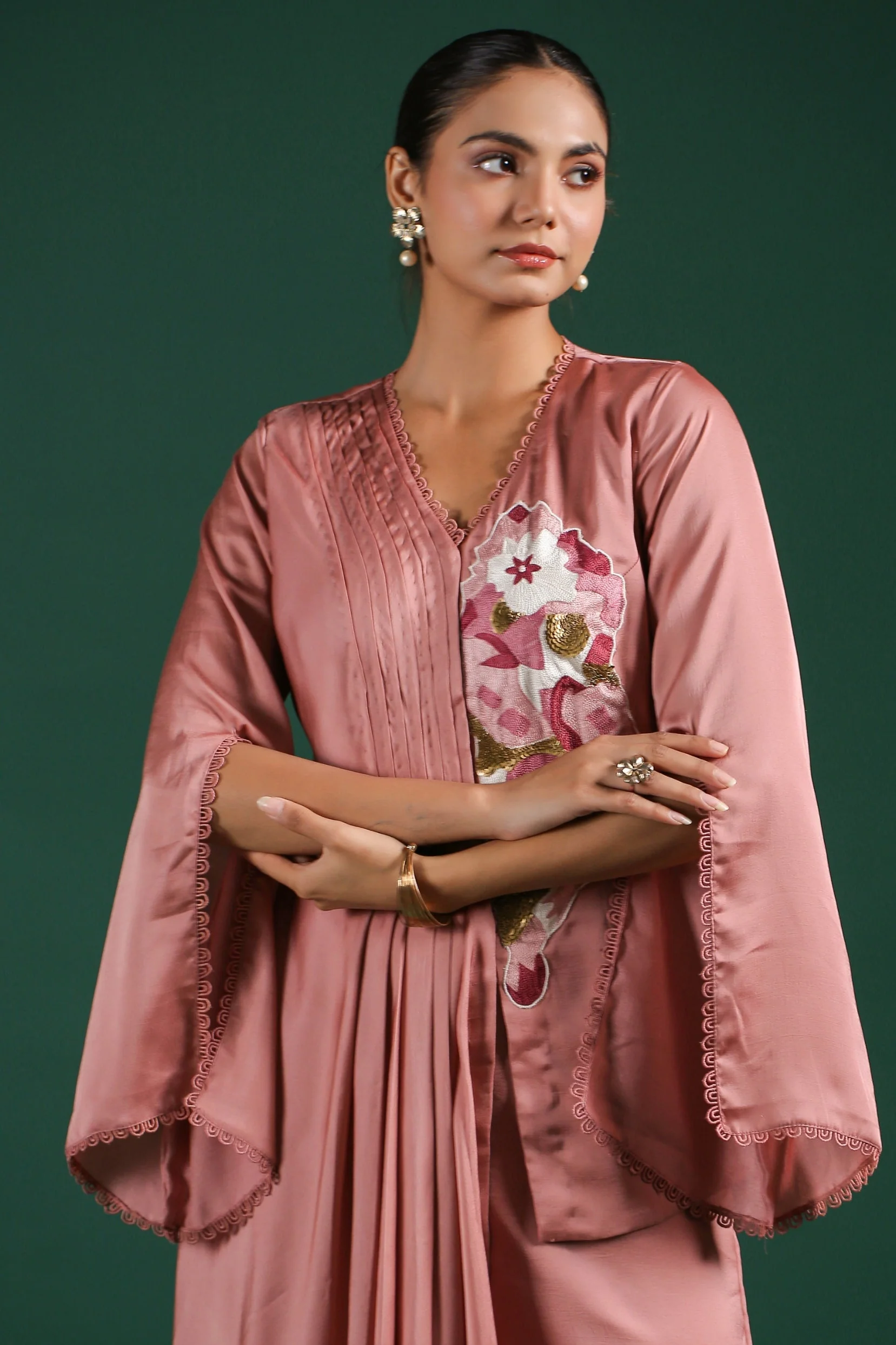 Rosewood Pink Embroidered Mulberry Silk Co-Ord Set - Image 2