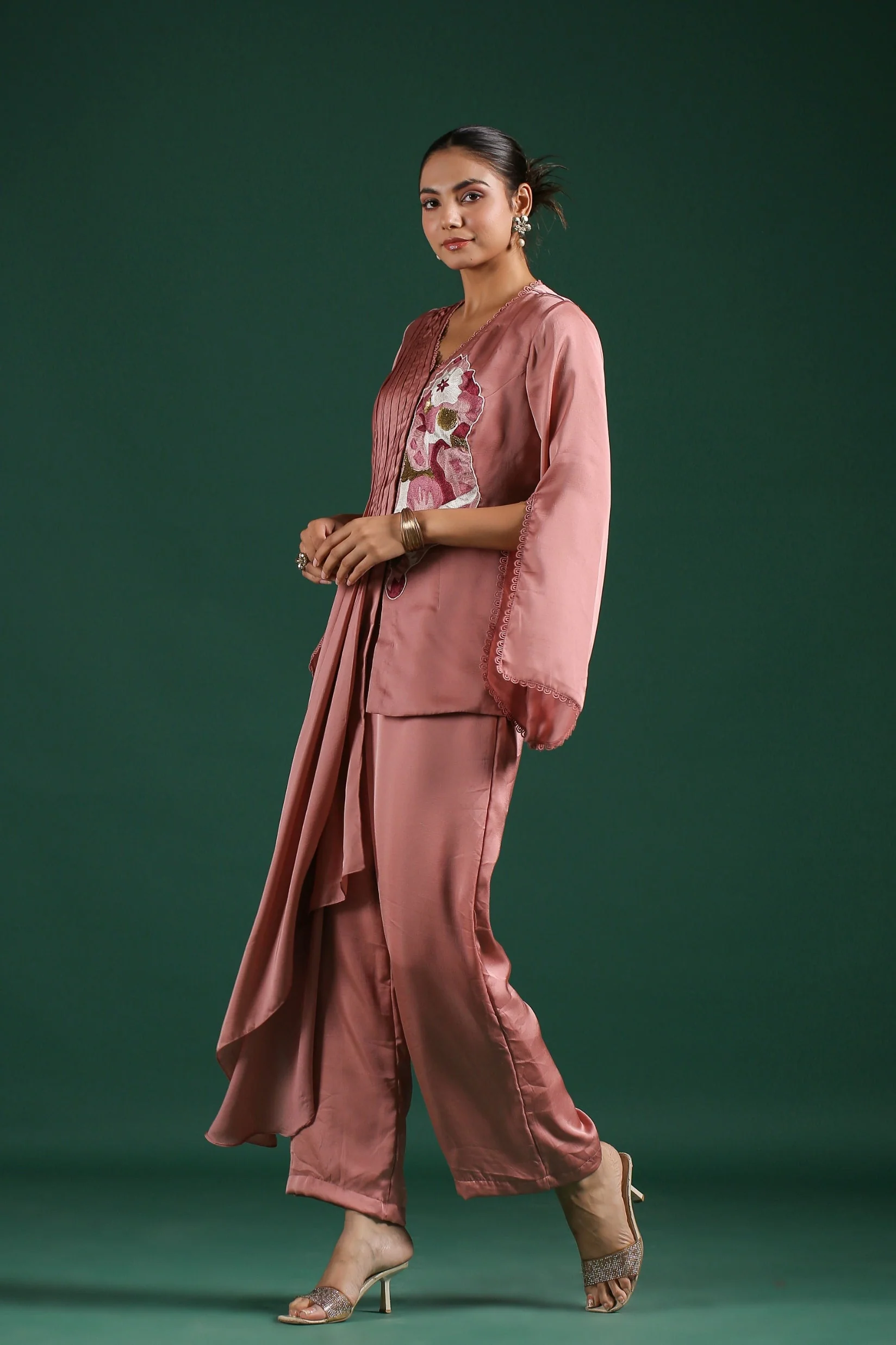Rosewood Pink Embroidered Mulberry Silk Co-Ord Set - Image 6