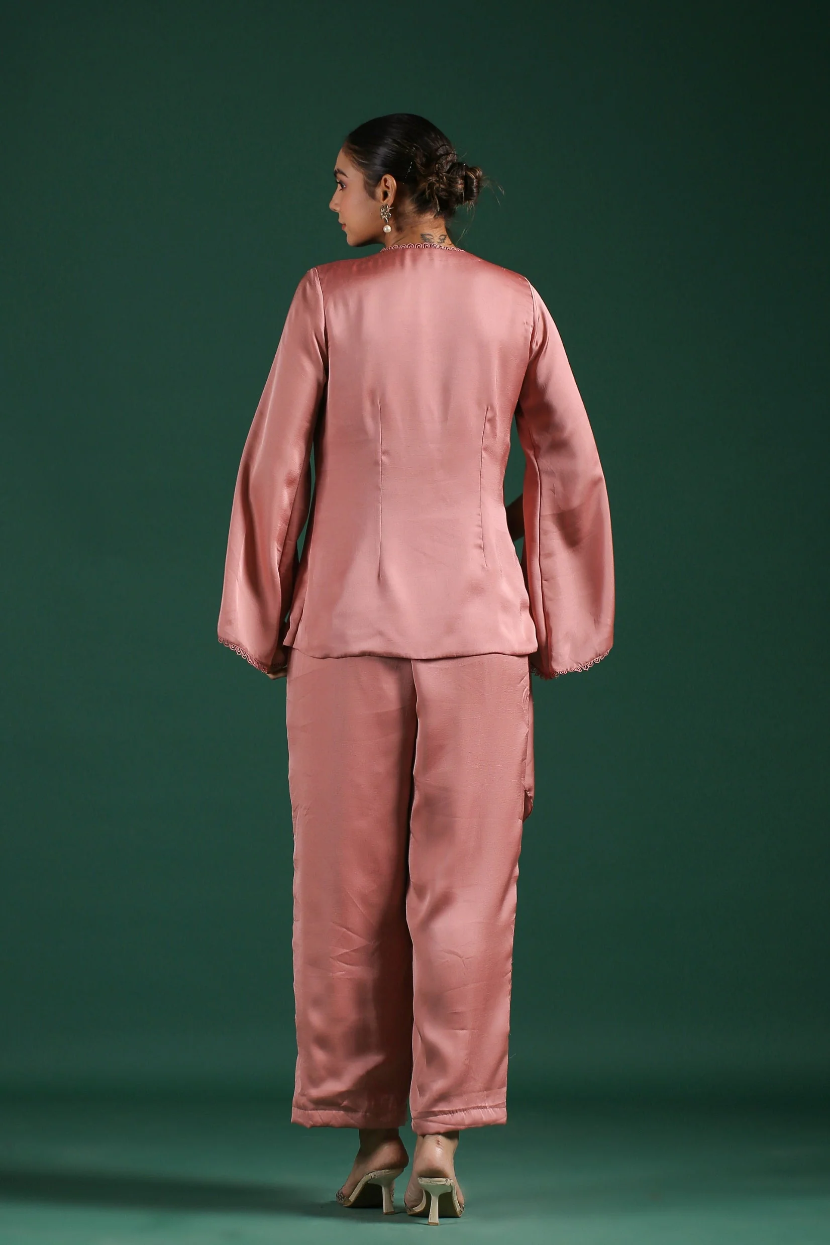 Rosewood Pink Embroidered Mulberry Silk Co-Ord Set - Image 7