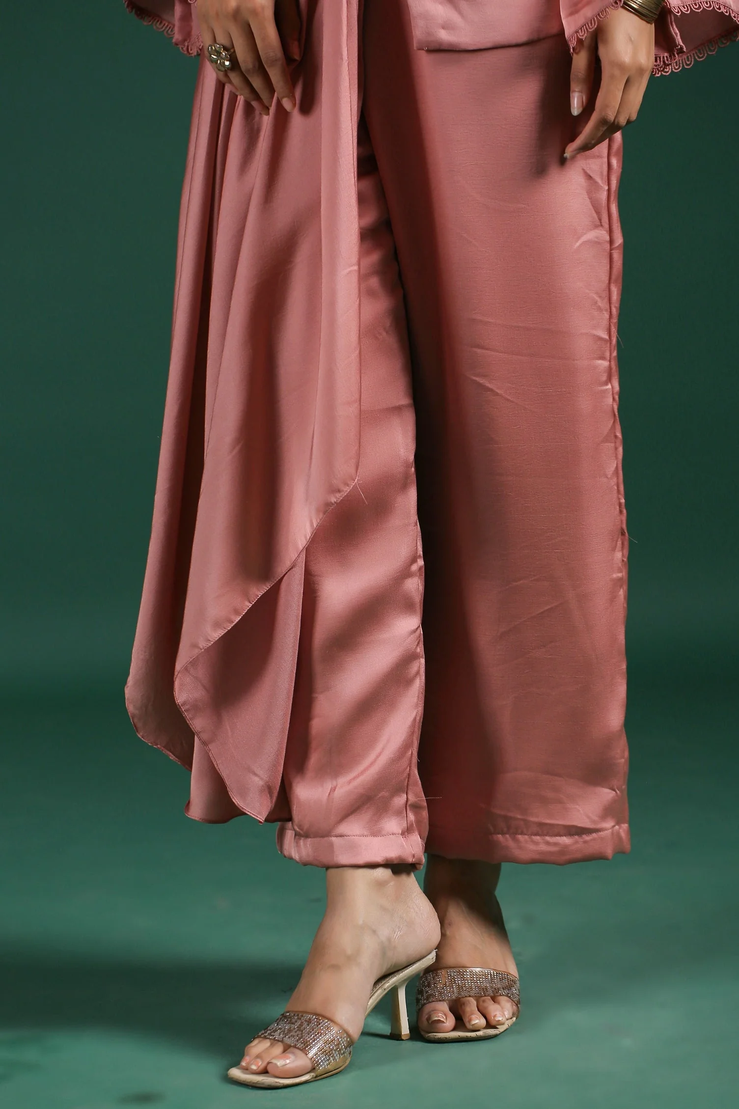 Rosewood Pink Embroidered Mulberry Silk Co-Ord Set - Image 8