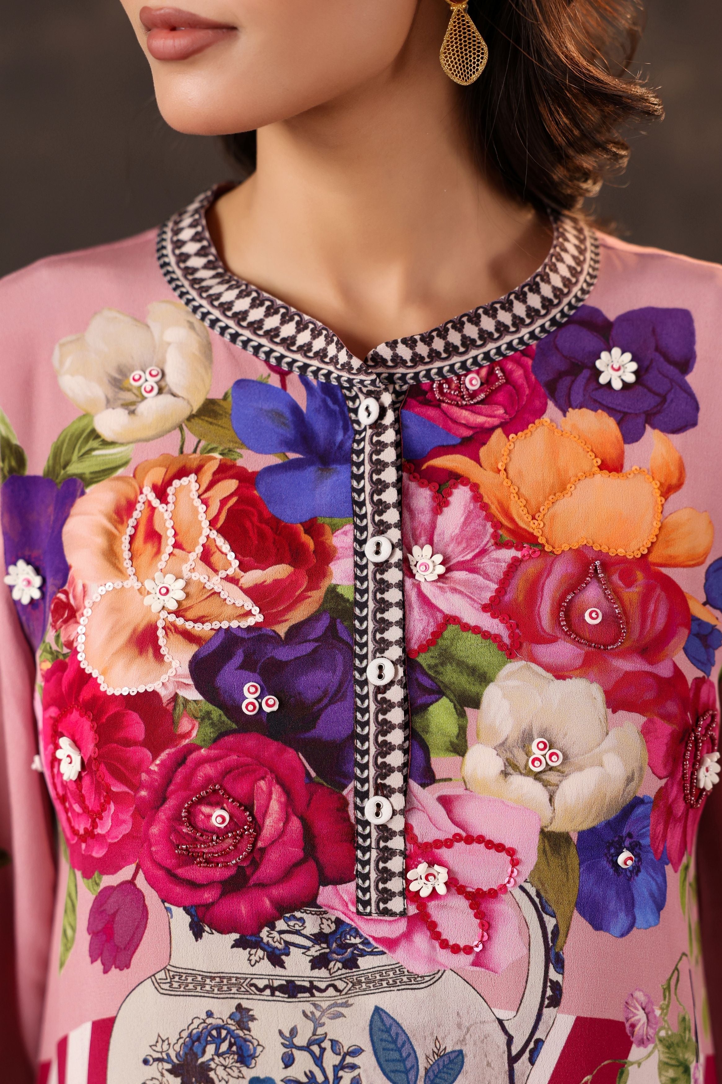 Rosy Still-Life Printed Crepe Silk Top - Image 2