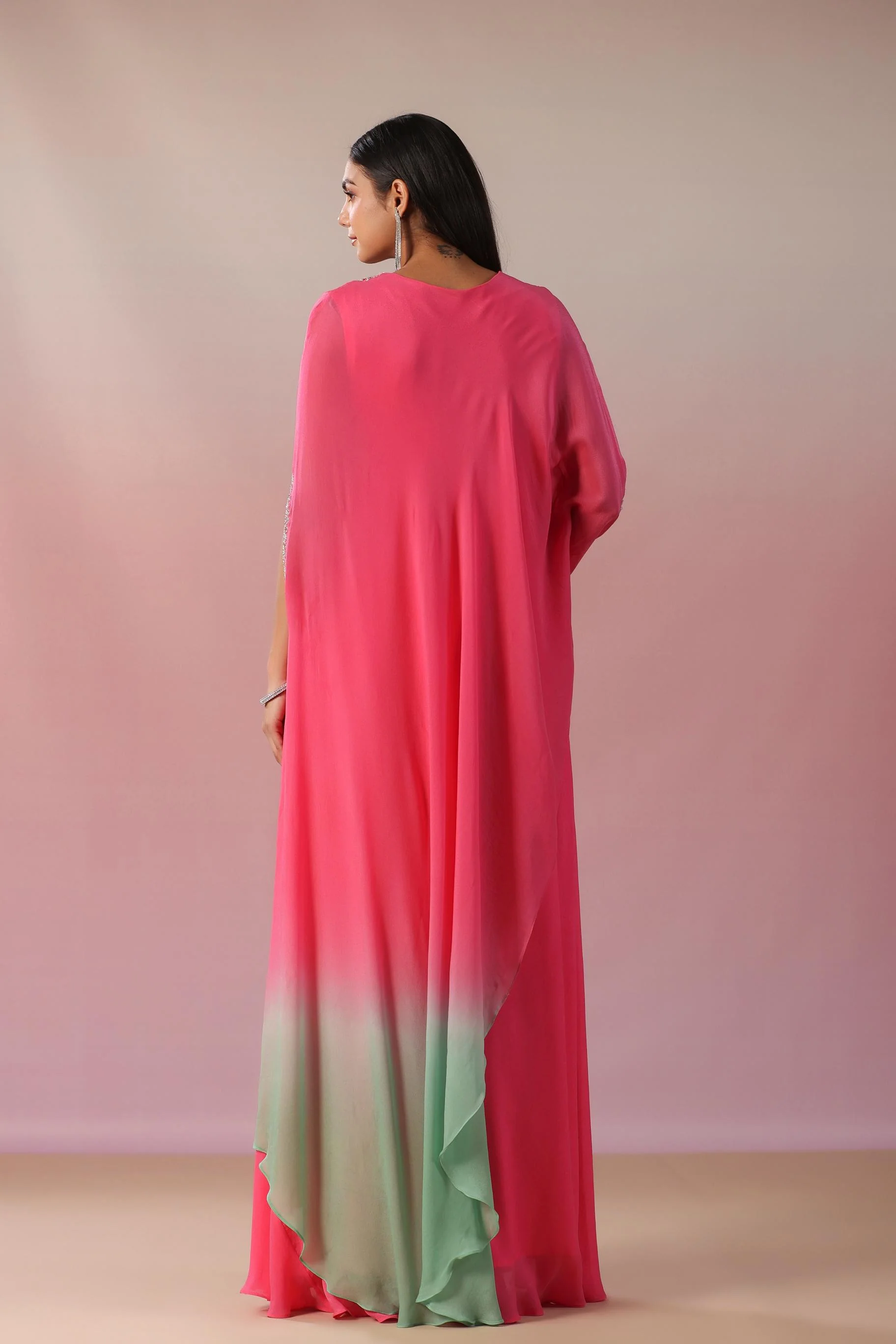 Rouge Pink Embellished Vama Georgette Silk Asymmetrical Dress - Image 5