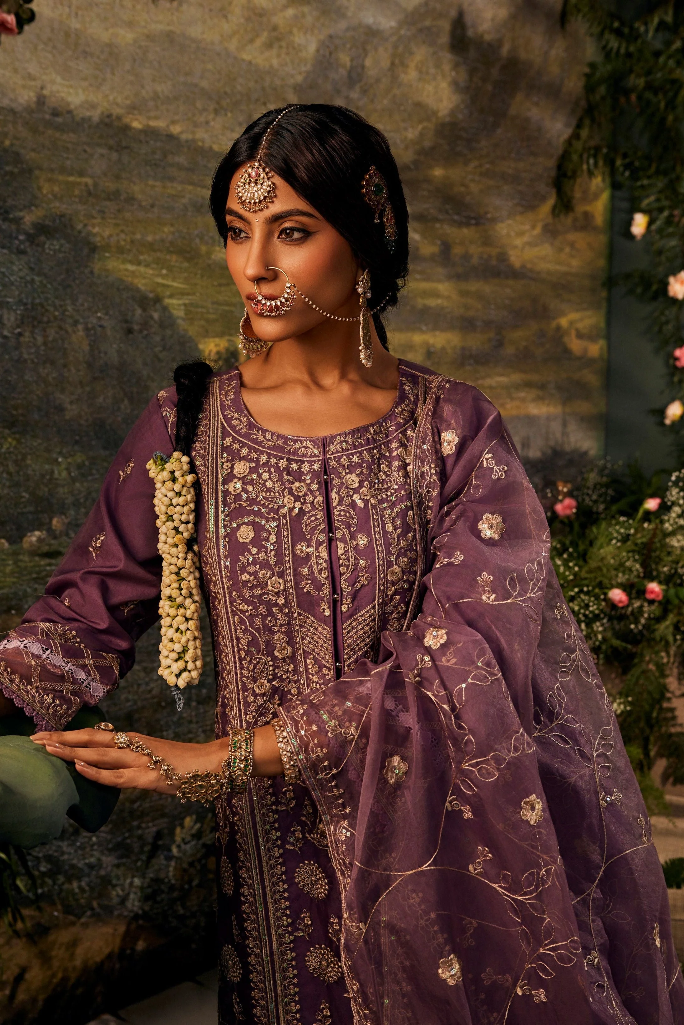 Rouge Purple Embroidered Organza Silk Pant Set - Image 2